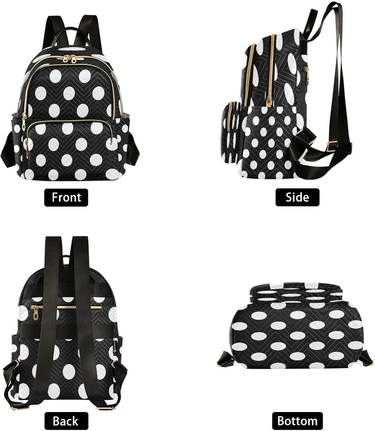 ALAZA Big Polka Dot Black Women Backpack Purse Ladies Fashion Shoulder Bag Daypack Travel Bag 10L