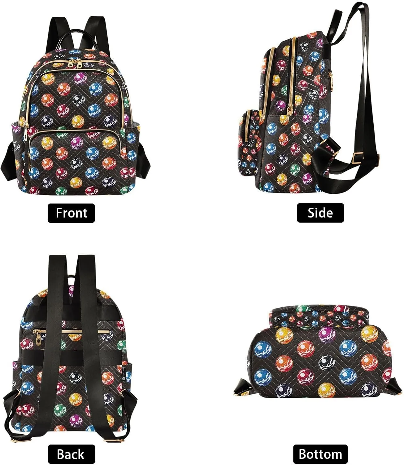 ALAZA Billiards Ball Black Women Backpack Purse Ladies Fashion Shoulder Bag Daypack Travel Bag 7.5L