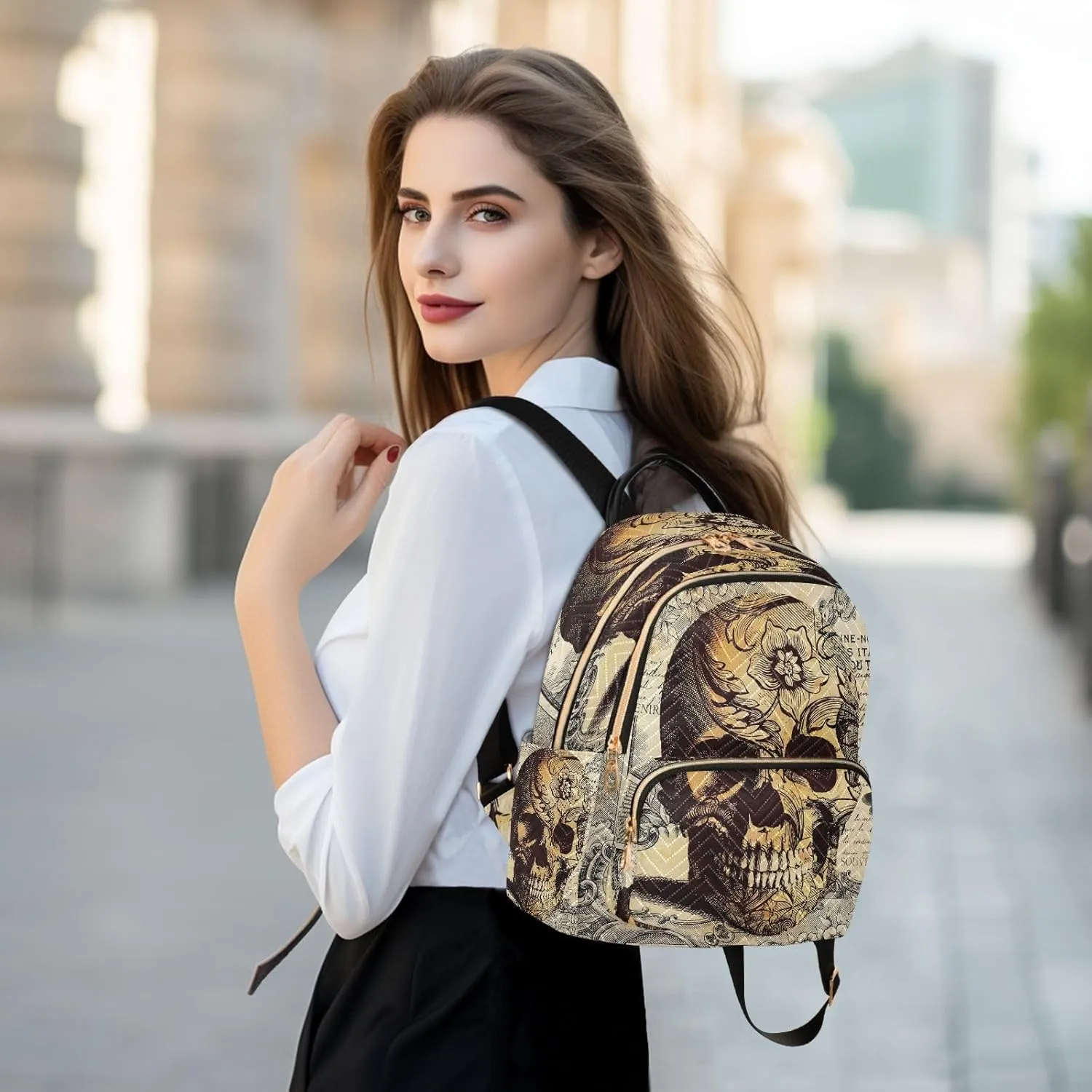 ALAZA Blossom Floral Skull Women Backpack Purse Ladies Fashion Shoulder Bag Daypack Travel Bag 7.5L