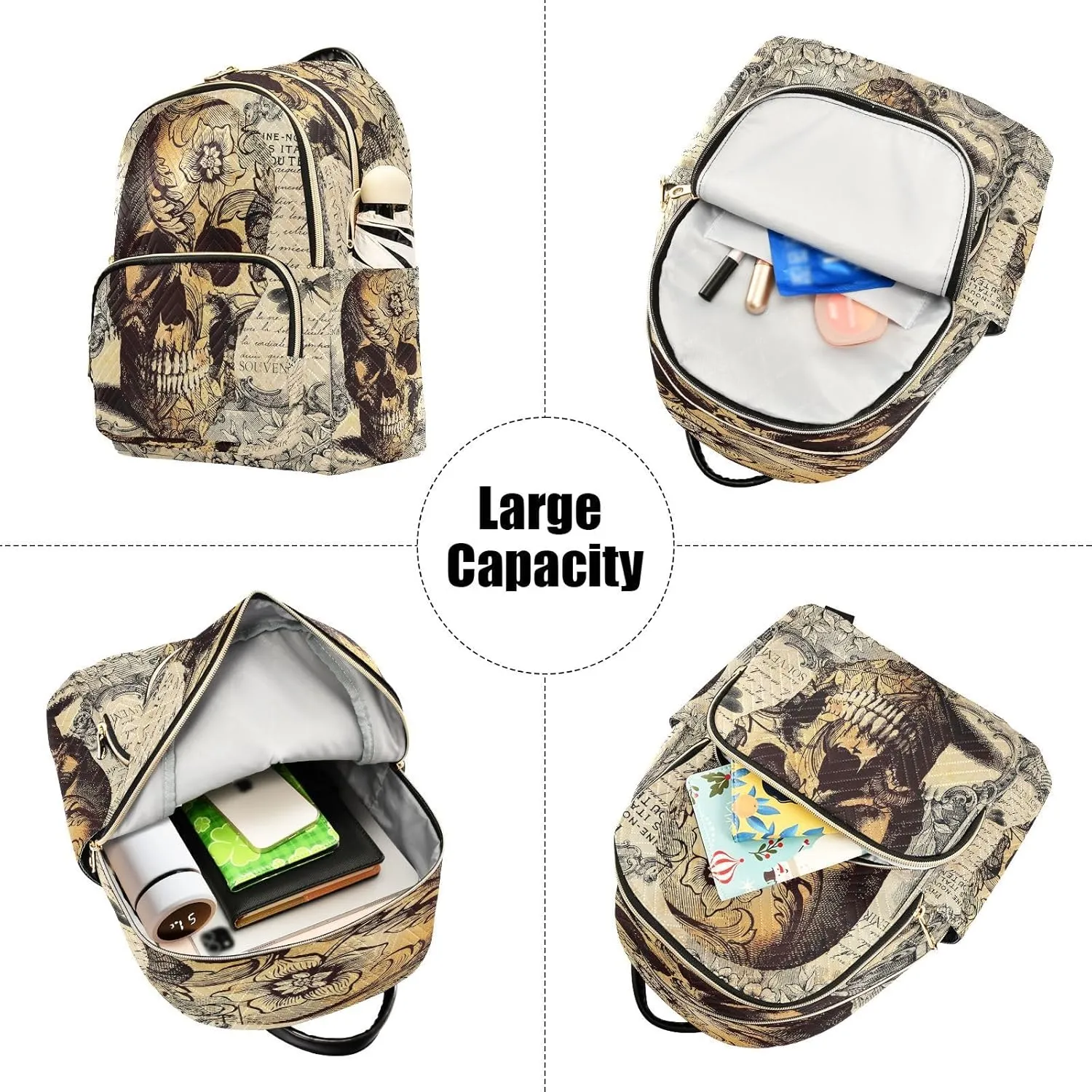 ALAZA Blossom Floral Skull Women Backpack Purse Ladies Fashion Shoulder Bag Daypack Travel Bag 7.5L