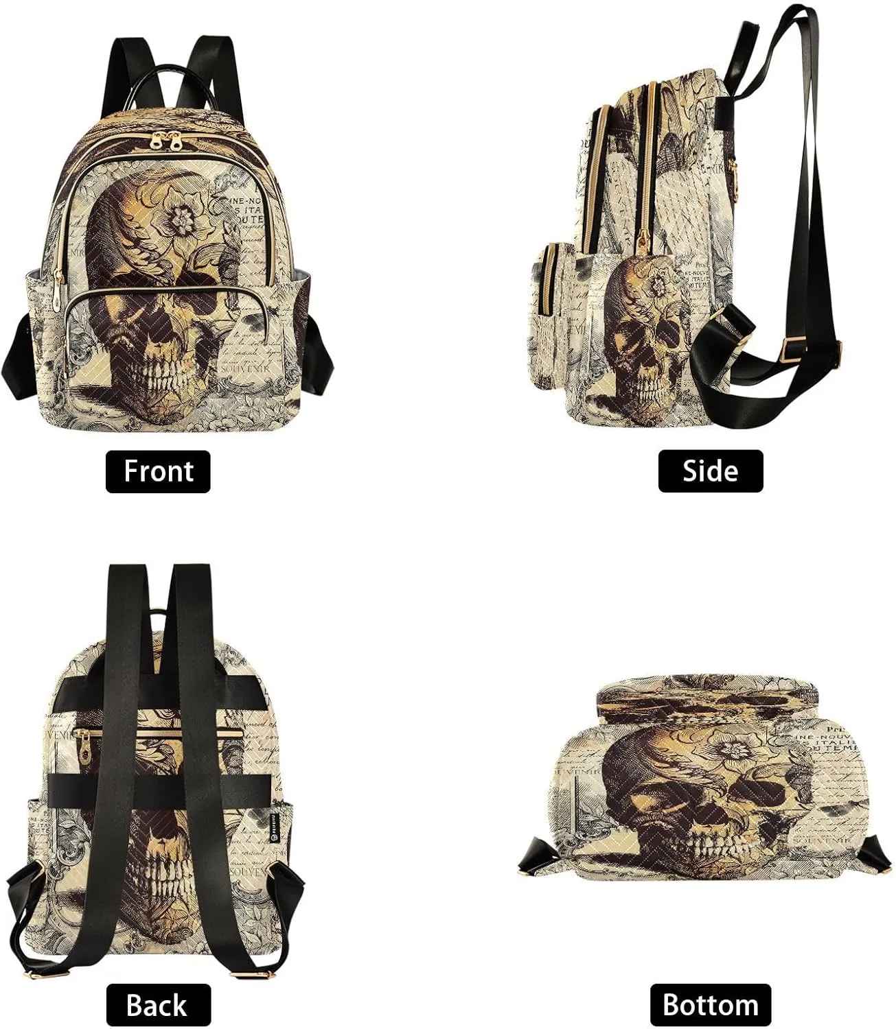 ALAZA Blossom Floral Skull Women Backpack Purse Ladies Fashion Shoulder Bag Daypack Travel Bag 7.5L
