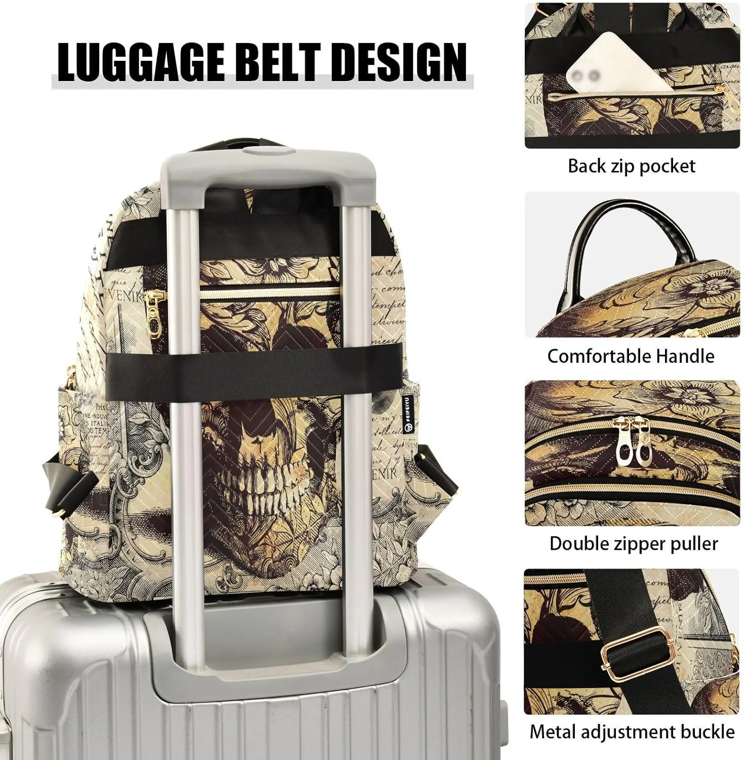 ALAZA Blossom Floral Skull Women Backpack Purse Ladies Fashion Shoulder Bag Daypack Travel Bag 7.5L