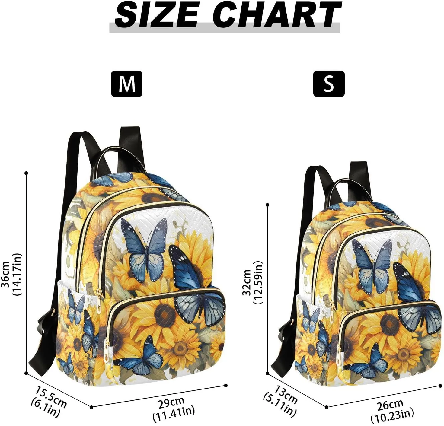 ALAZA Blue Butterflies Sunflowers Small Backpack Purse for Women Travel Bag Lightweight Shoulder Bag Fashion Daypack