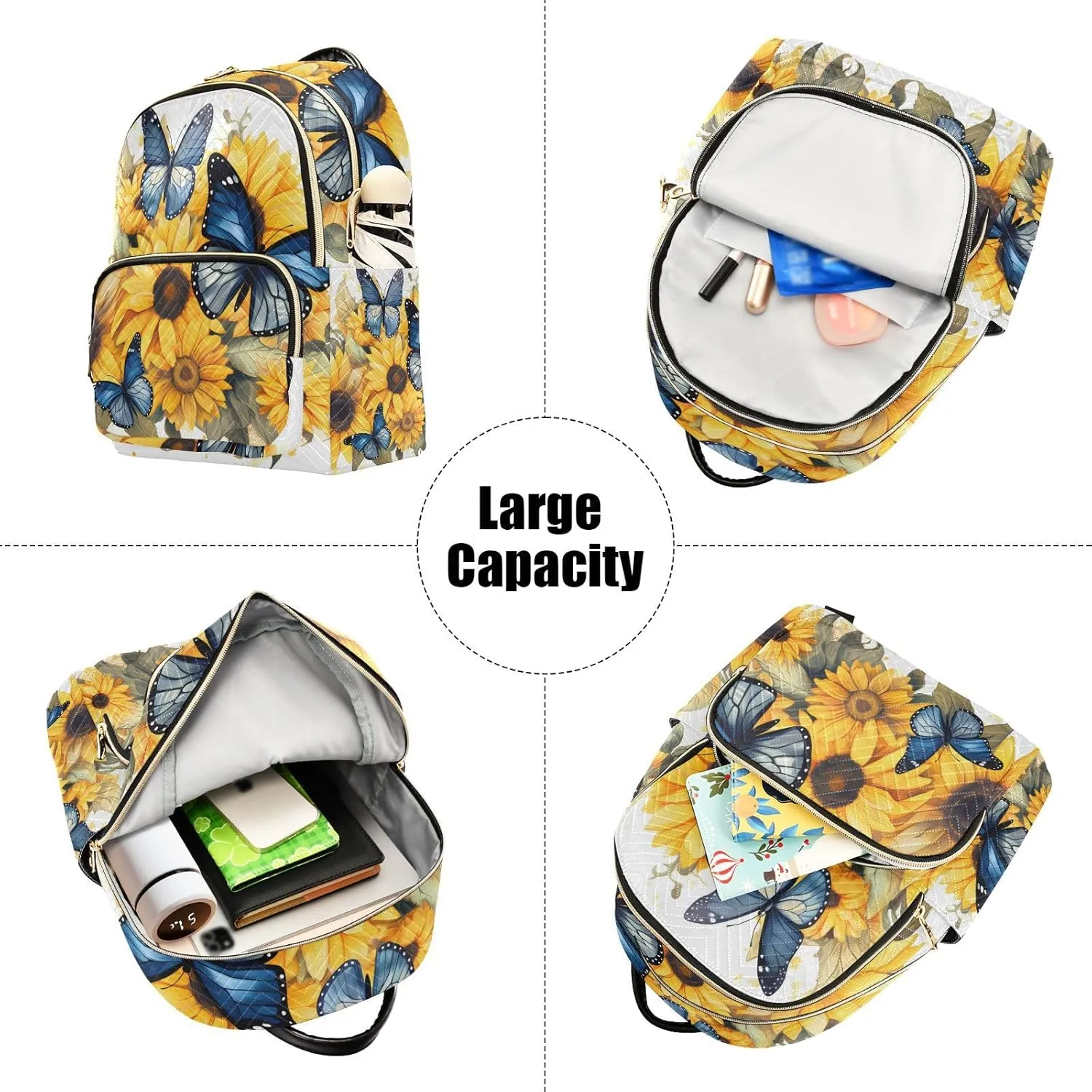 ALAZA Blue Butterflies Sunflowers Small Backpack Purse for Women Travel Bag Lightweight Shoulder Bag Fashion Daypack