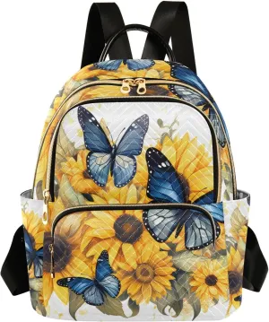 ALAZA Blue Butterflies Sunflowers Small Backpack Purse for Women Travel Bag Lightweight Shoulder Bag Fashion Daypack