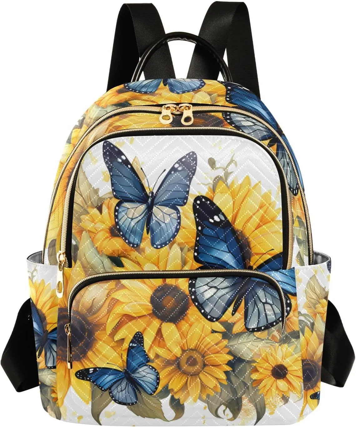 ALAZA Blue Butterflies Sunflowers Small Backpack Purse for Women Travel Bag Lightweight Shoulder Bag Fashion Daypack