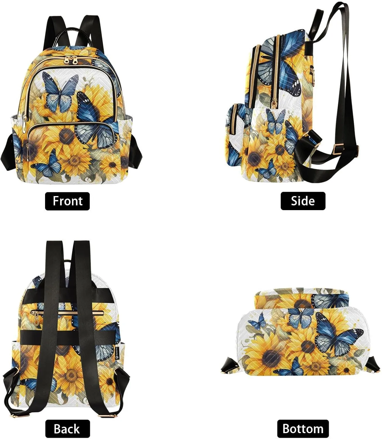 ALAZA Blue Butterflies Sunflowers Small Backpack Purse for Women Travel Bag Lightweight Shoulder Bag Fashion Daypack