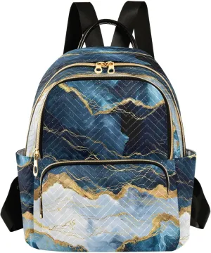 ALAZA Blue Gold Marble Mini Backpack Purse for Women Travel Bag Lightweight Shoulder Bag Fashion Daypack