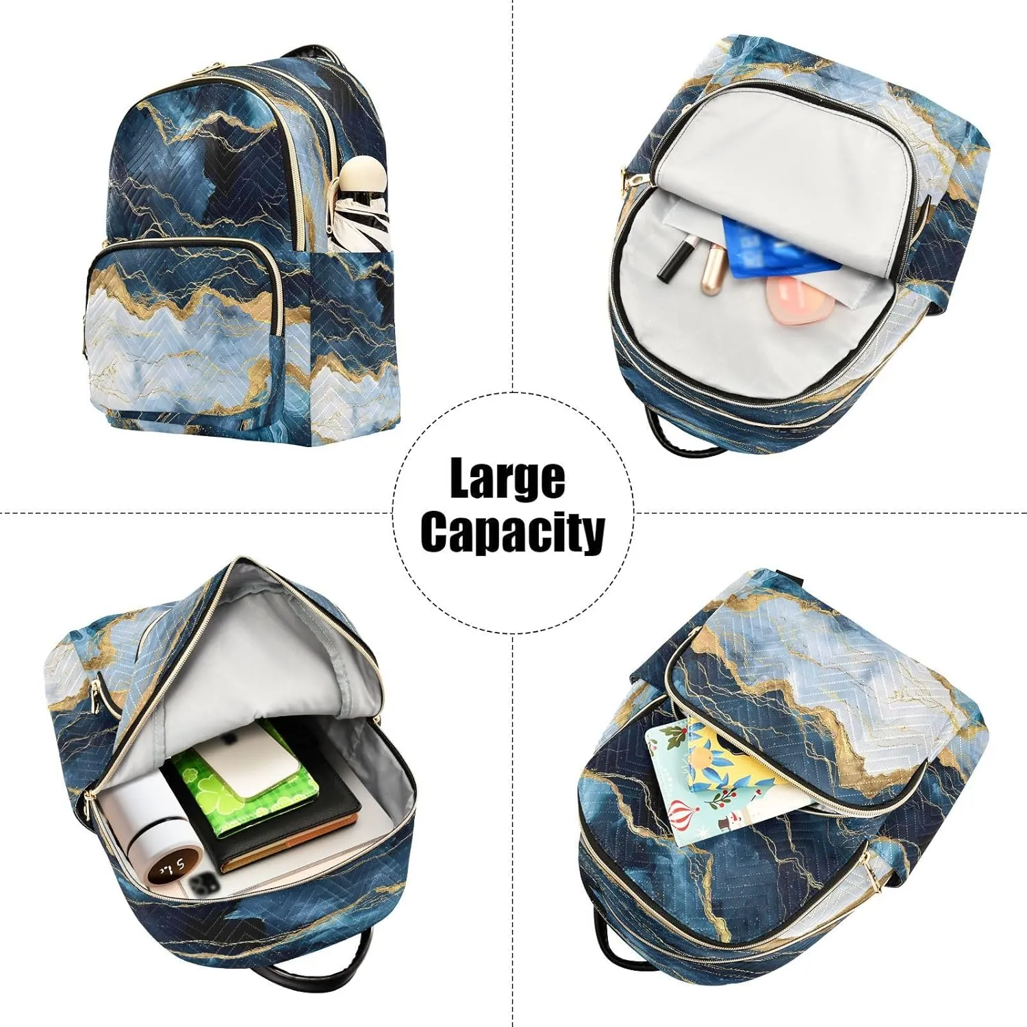 ALAZA Blue Gold Marble Mini Backpack Purse for Women Travel Bag Lightweight Shoulder Bag Fashion Daypack