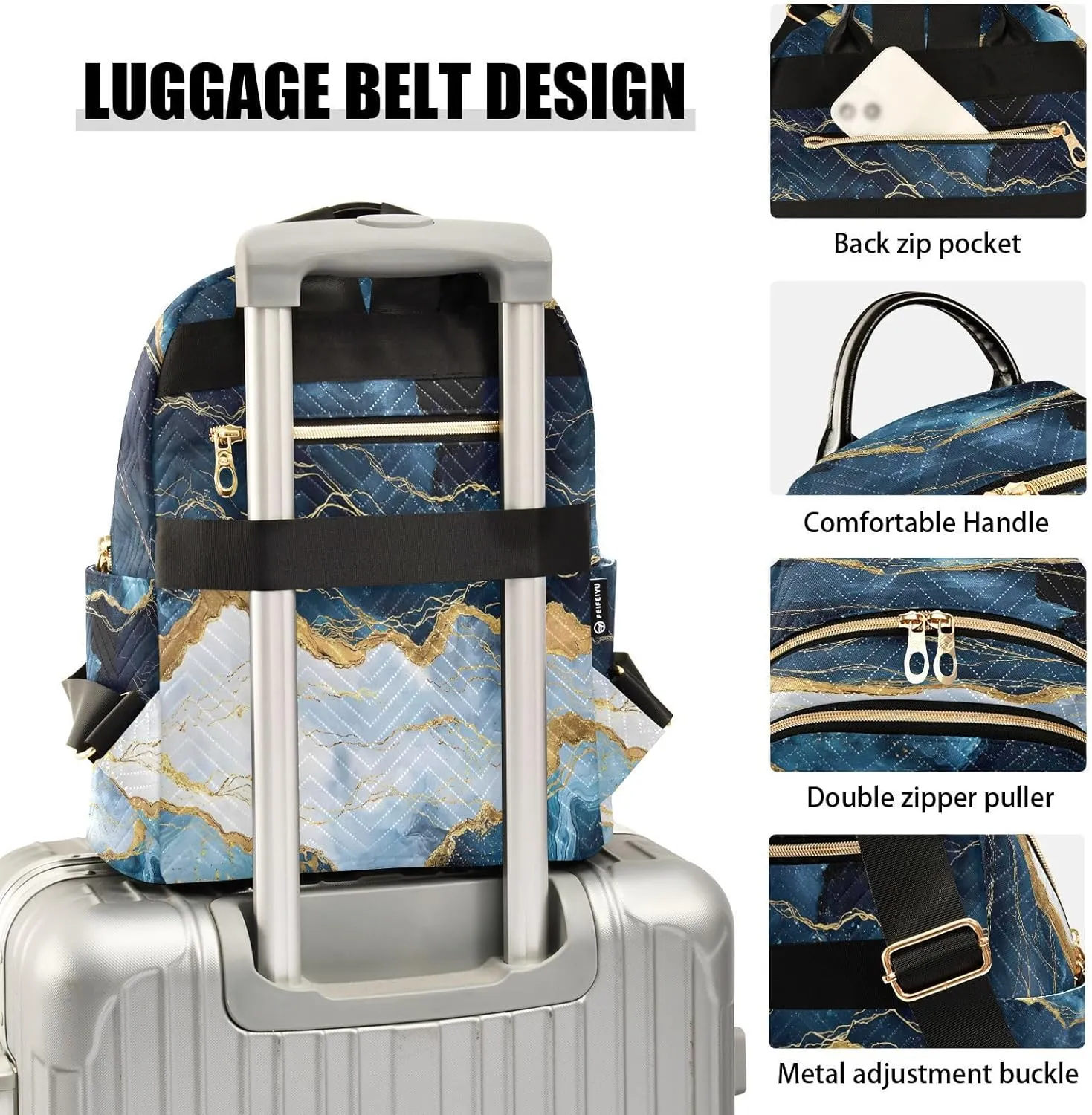 ALAZA Blue Gold Marble Mini Backpack Purse for Women Travel Bag Lightweight Shoulder Bag Fashion Daypack