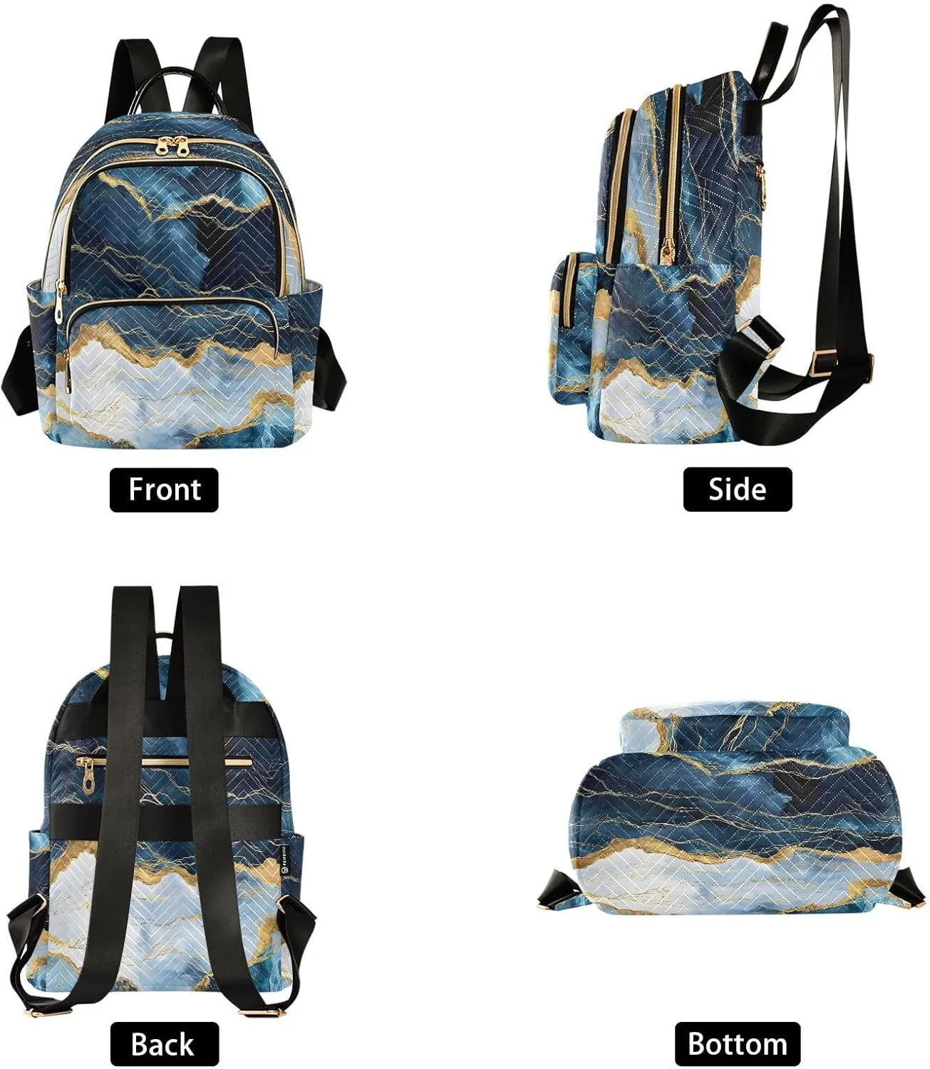 ALAZA Blue Gold Marble Mini Backpack Purse for Women Travel Bag Lightweight Shoulder Bag Fashion Daypack