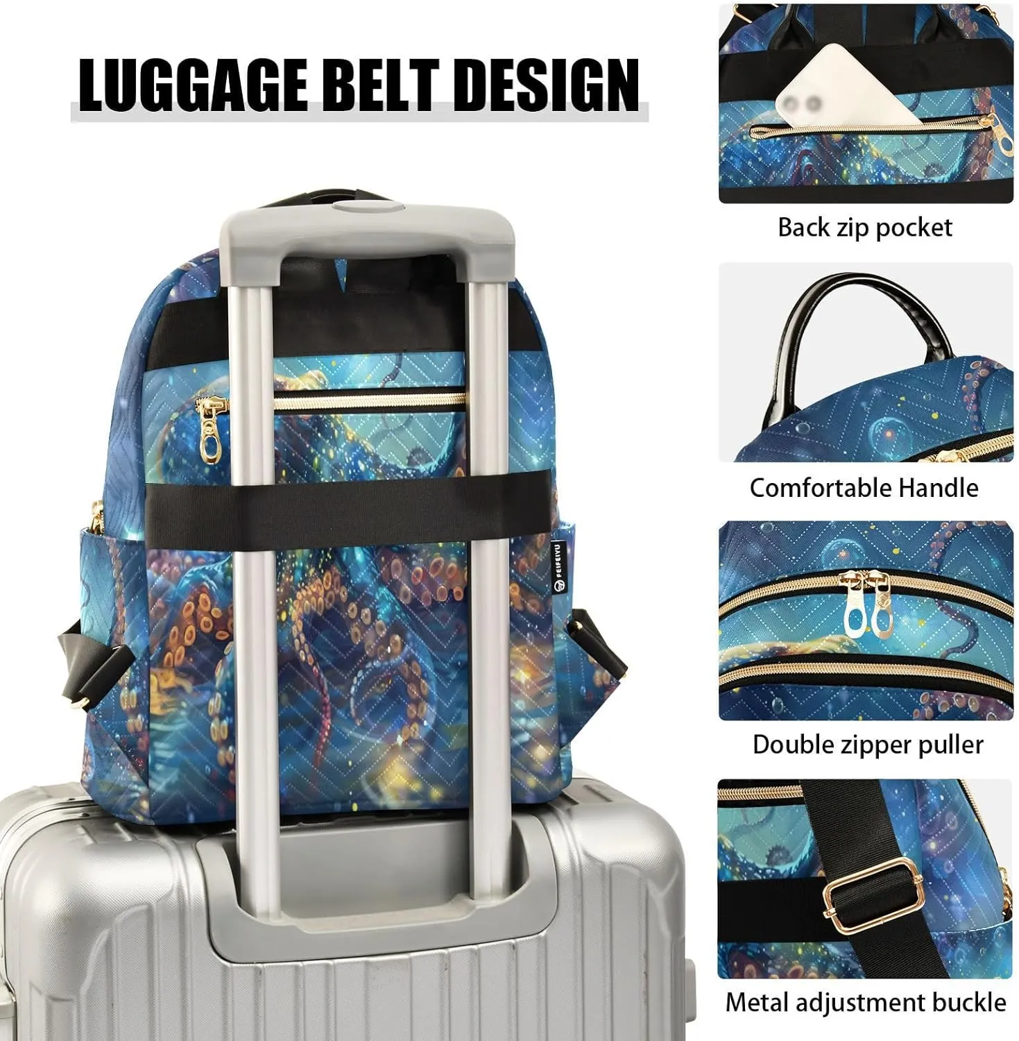 ALAZA Blue Octopus Mini Backpack Purse for Women Travel Bag Lightweight Shoulder Bag Fashion Daypack33