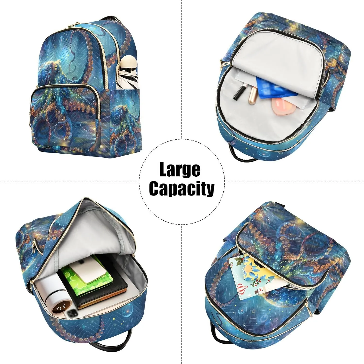 ALAZA Blue Octopus Mini Backpack Purse for Women Travel Bag Lightweight Shoulder Bag Fashion Daypack33