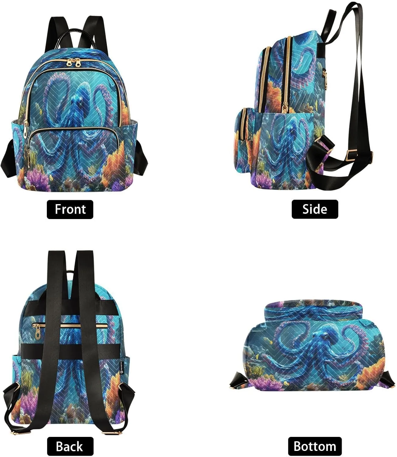 ALAZA Blue Octopus Shark Coral Reef Women Backpack Purse Ladies Fashion Shoulder Bag Daypack Travel Bag 10L