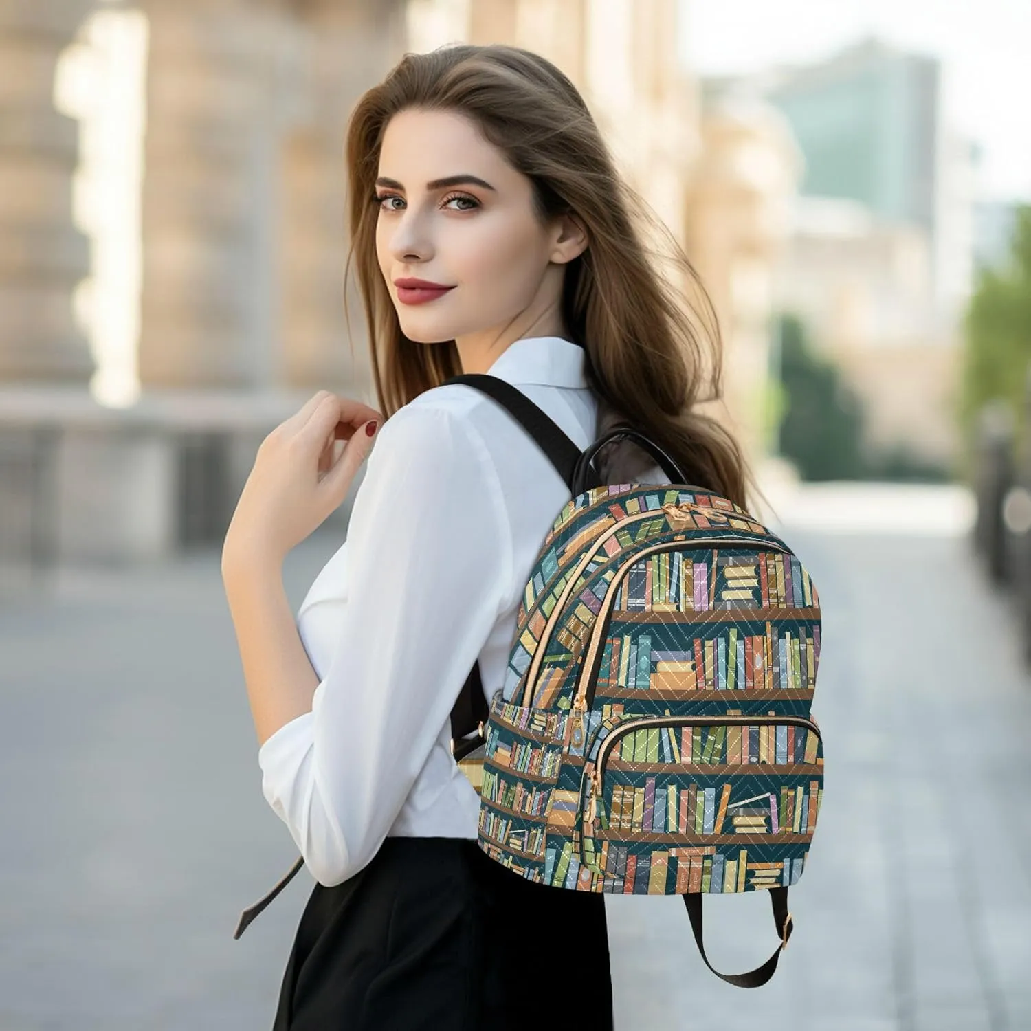 ALAZA Bookshelves Library Women Backpack Purse Ladies Fashion Shoulder Bag Daypack Travel Bag 10L