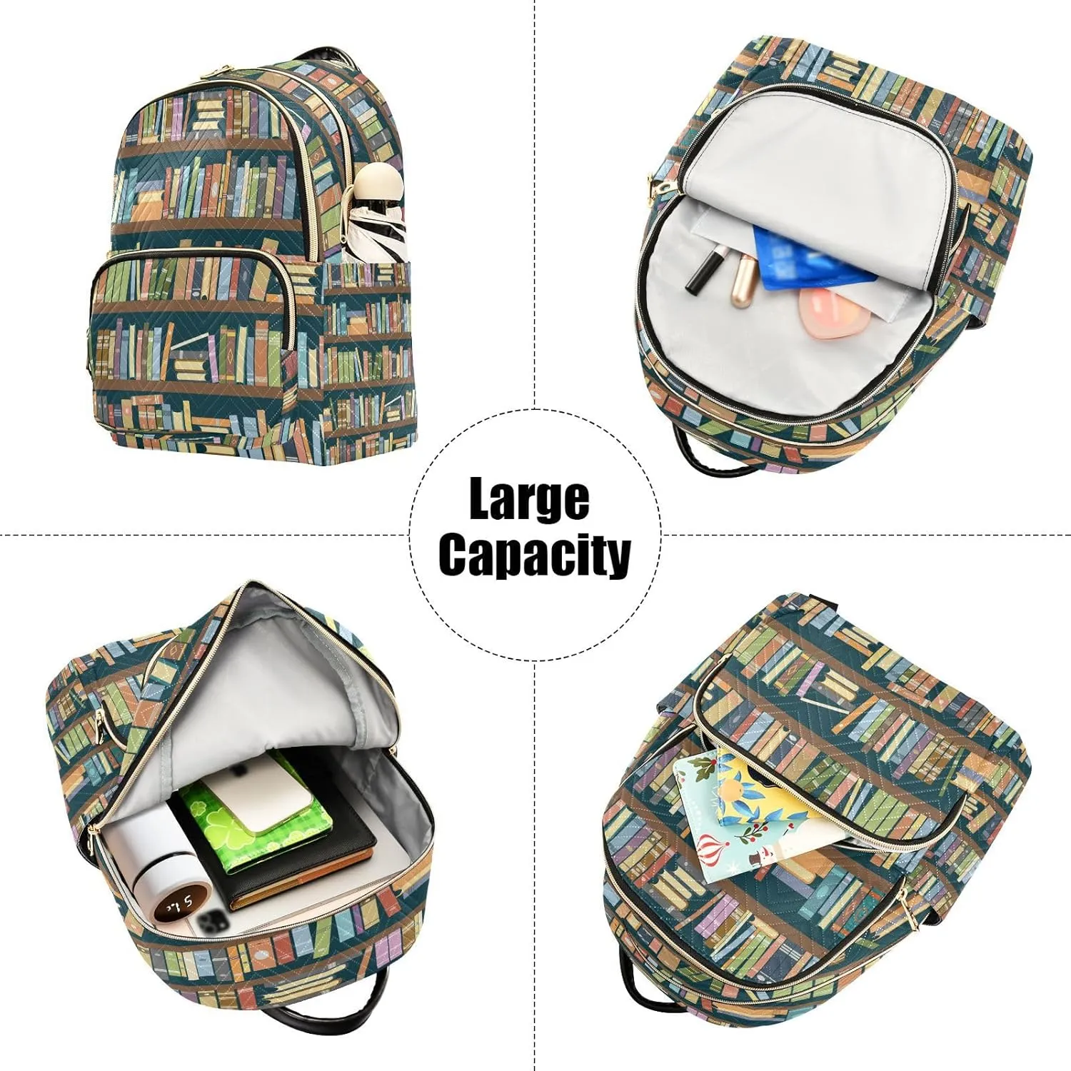 ALAZA Bookshelves Library Women Backpack Purse Ladies Fashion Shoulder Bag Daypack Travel Bag 10L