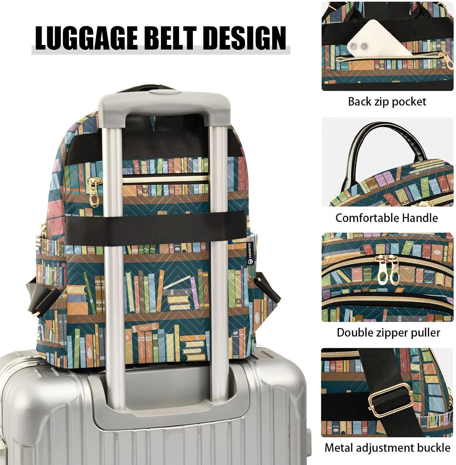 ALAZA Bookshelves Library Women Backpack Purse Ladies Fashion Shoulder Bag Daypack Travel Bag 10L