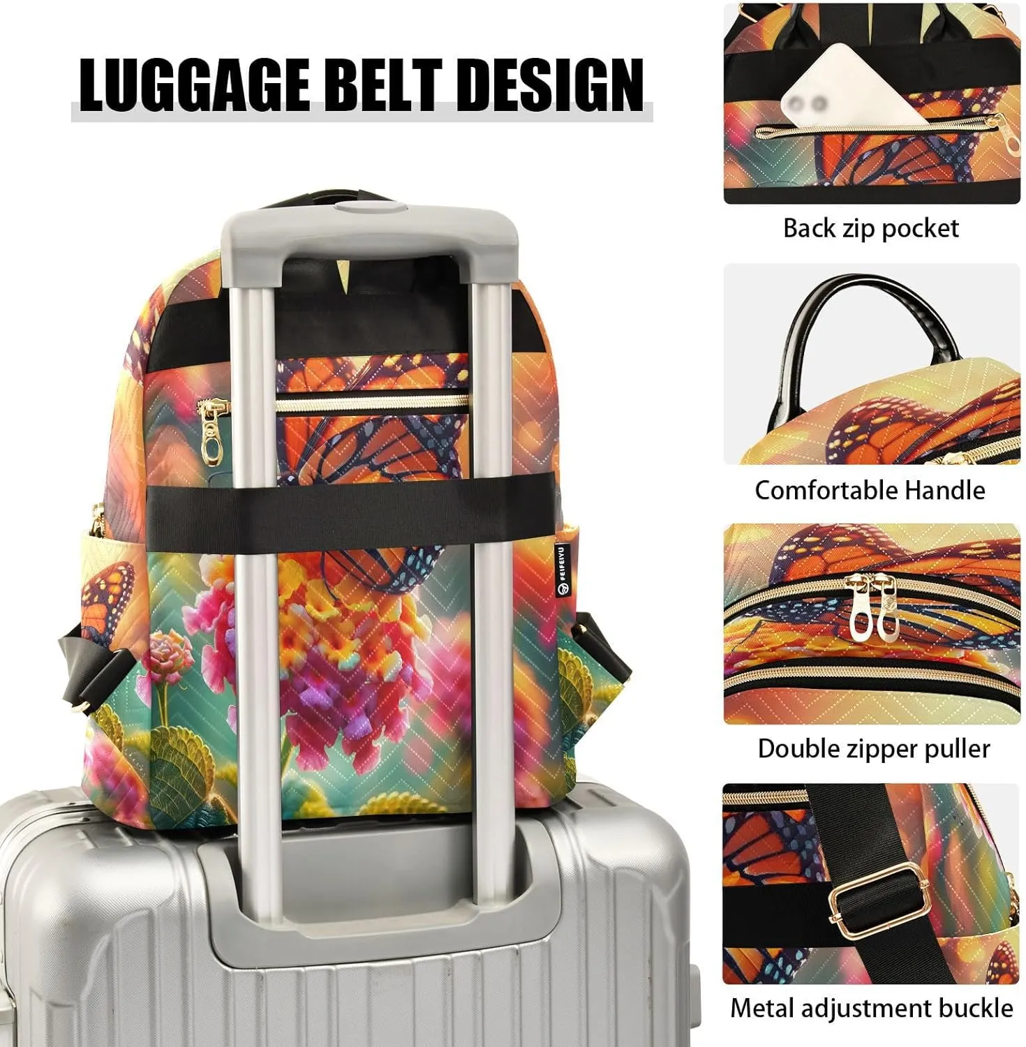 ALAZA Butterfly on Flower Women Backpack Purse Ladies Fashion Shoulder Bag Daypack Travel Bag 10L
