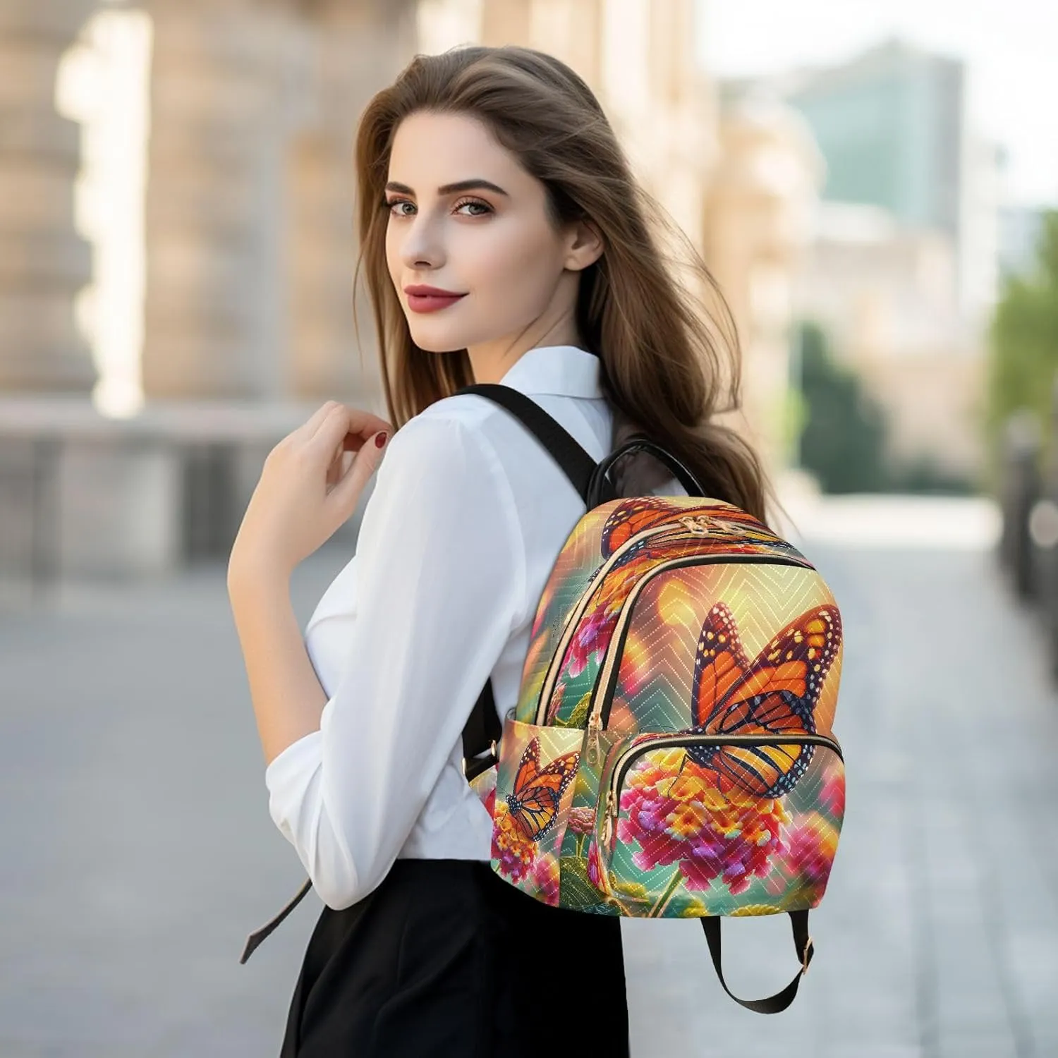 ALAZA Butterfly on Flower Women Backpack Purse Ladies Fashion Shoulder Bag Daypack Travel Bag 10L