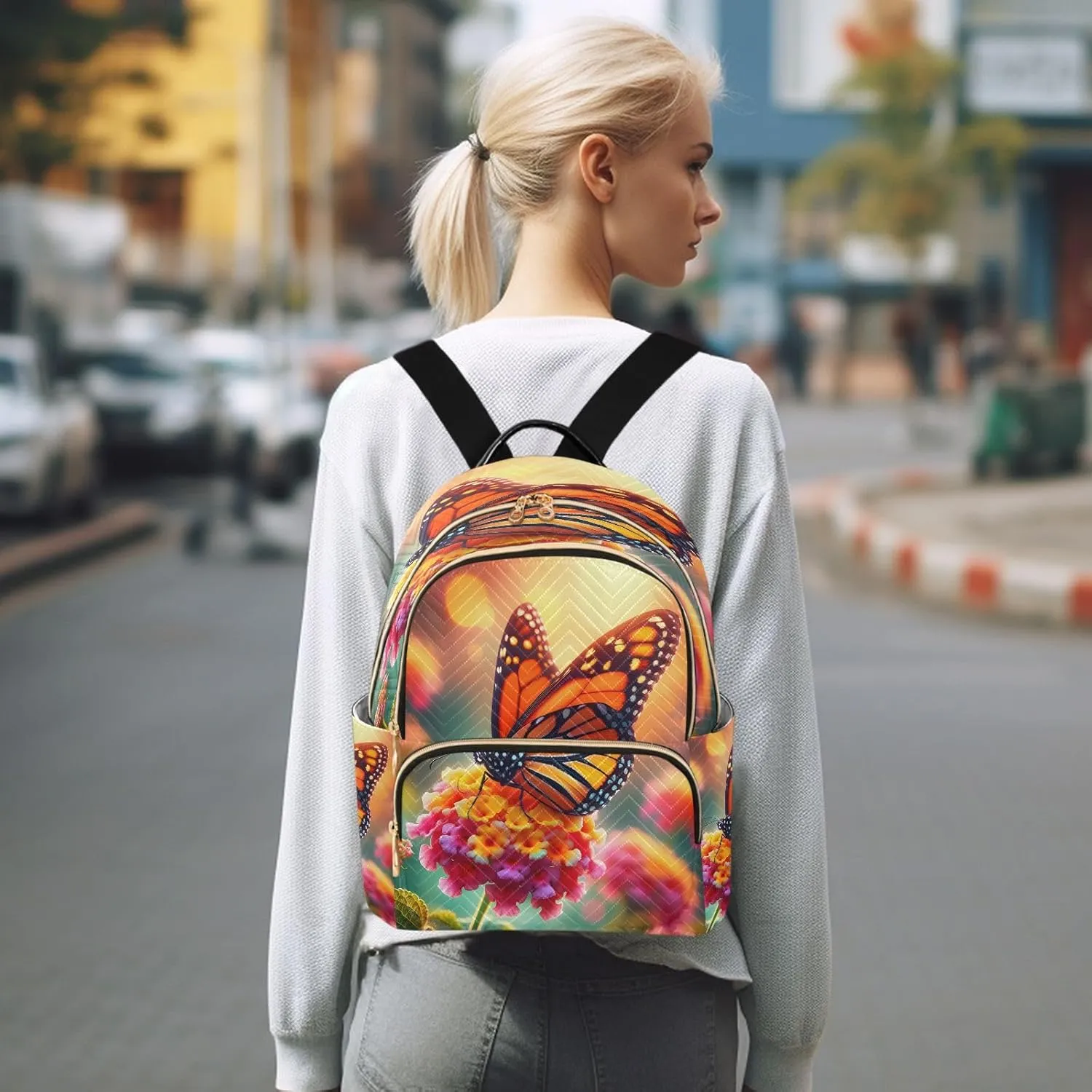 ALAZA Butterfly on Flower Women Backpack Purse Ladies Fashion Shoulder Bag Daypack Travel Bag 10L