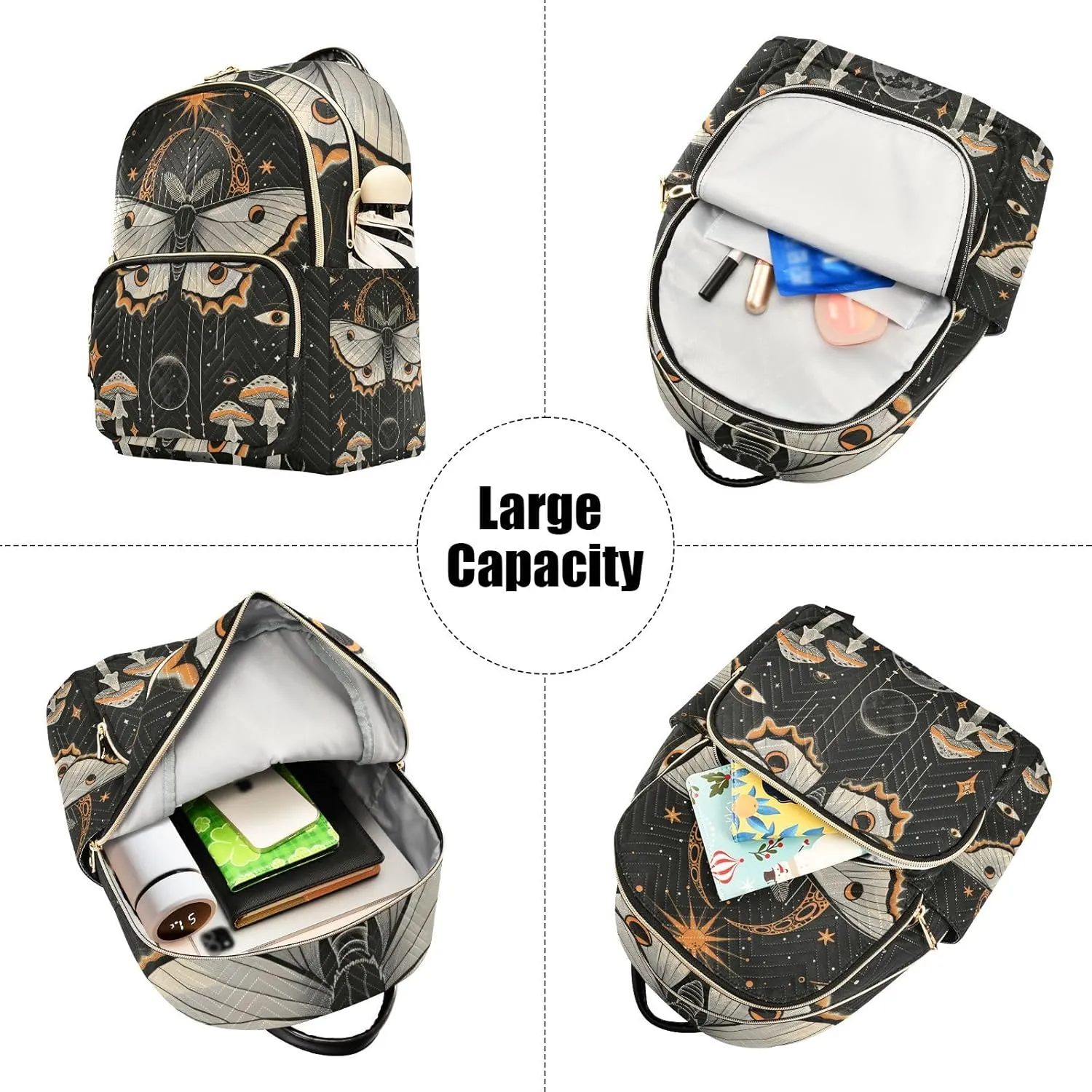 ALAZA Butterfly Sun and Moon Mushroom Small Backpack Purse for Women Travel Bag Lightweight Shoulder Bag Fashion Daypack