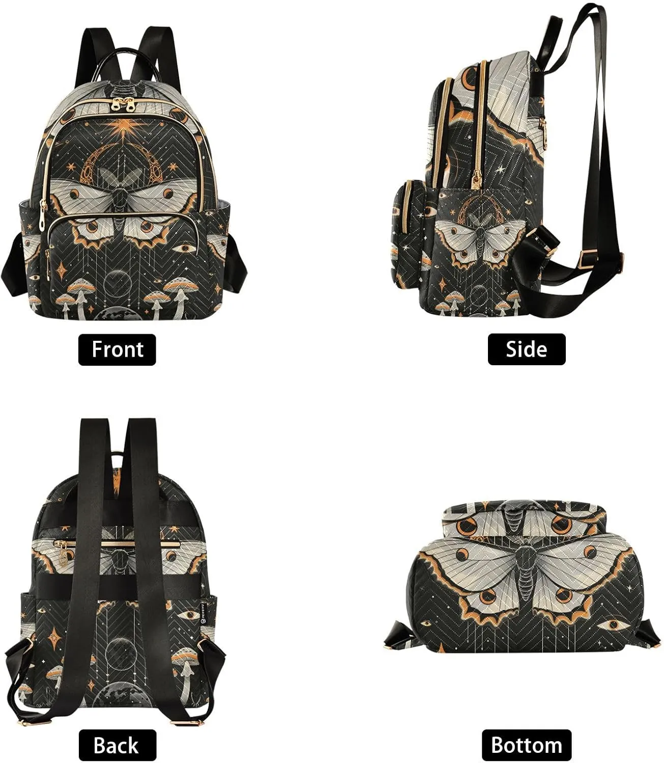 ALAZA Butterfly Sun and Moon Mushroom Small Backpack Purse for Women Travel Bag Lightweight Shoulder Bag Fashion Daypack