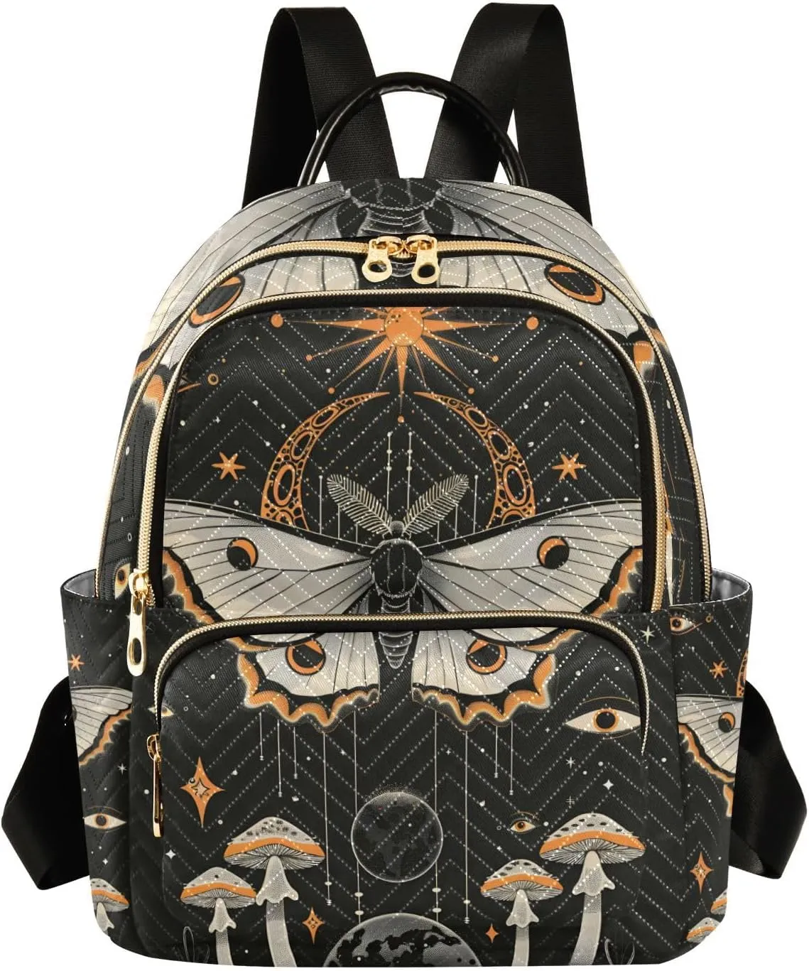 ALAZA Butterfly Sun and Moon Mushroom Small Backpack Purse for Women Travel Bag Lightweight Shoulder Bag Fashion Daypack