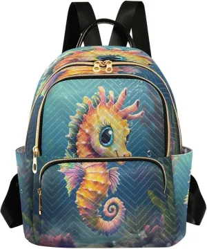 ALAZA Cartoon Seahorse Coral Reef Women Backpack Purse Ladies Fashion Shoulder Bag Daypack Travel Bag 7.5L