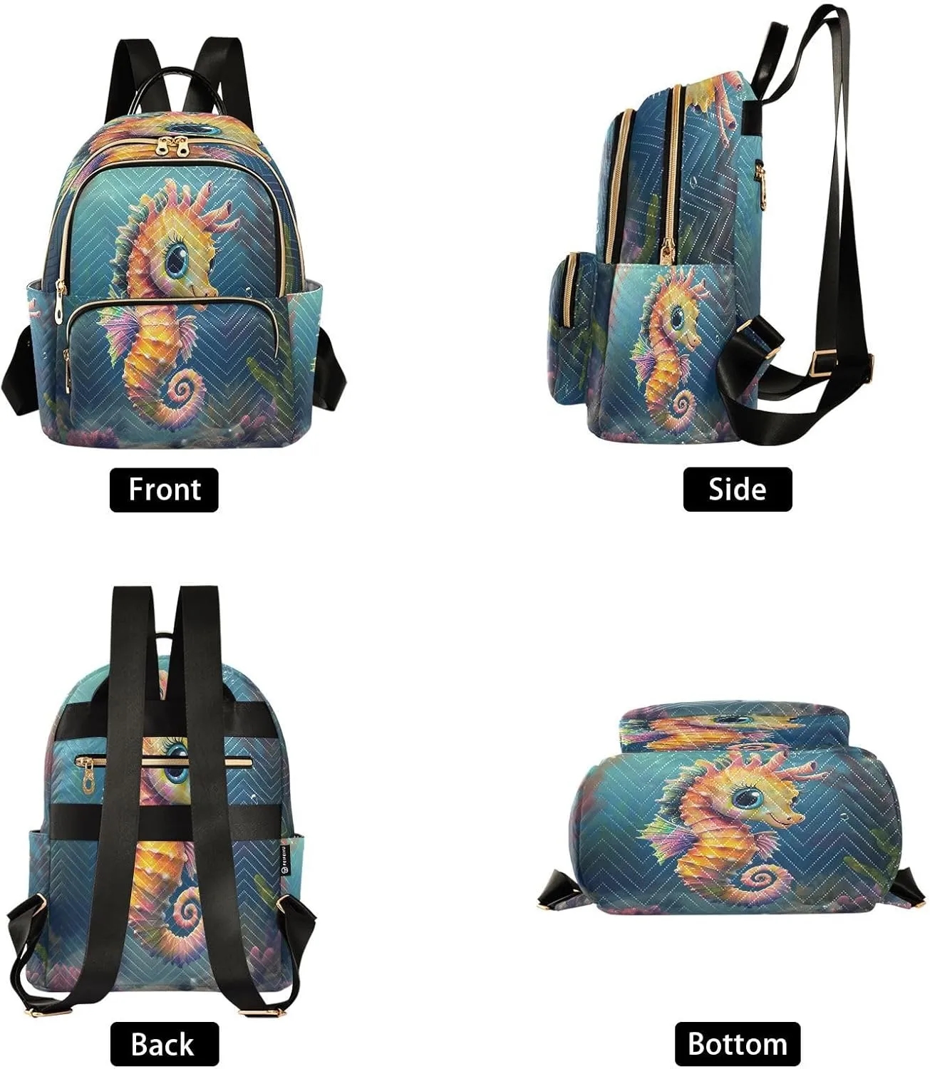 ALAZA Cartoon Seahorse Coral Reef Women Backpack Purse Ladies Fashion Shoulder Bag Daypack Travel Bag 7.5L