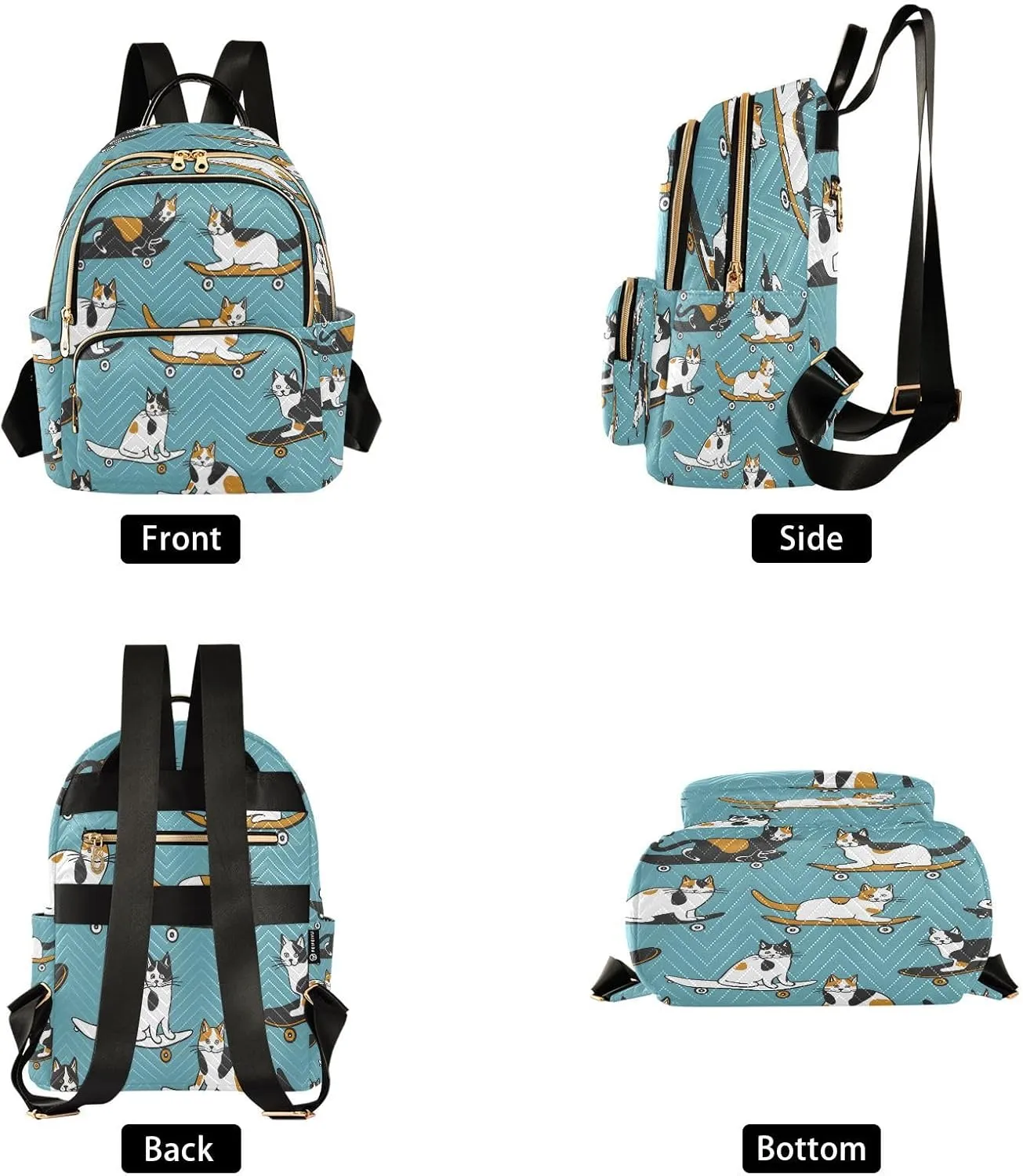 ALAZA Cat Skateboard Calico Mini Backpack Purse for Women Travel Bag Lightweight Shoulder Bag Fashion Daypack