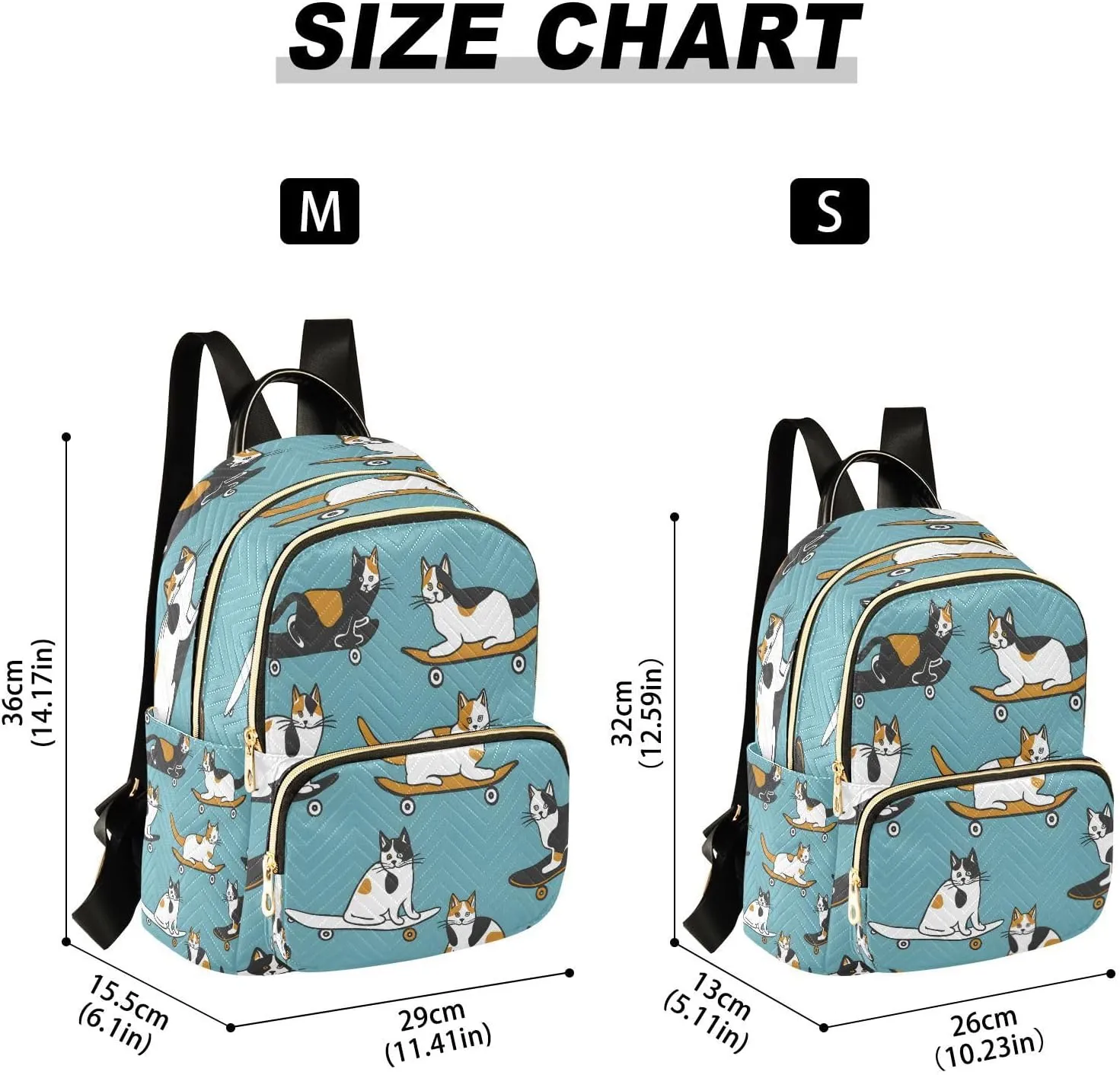 ALAZA Cat Skateboard Calico Mini Backpack Purse for Women Travel Bag Lightweight Shoulder Bag Fashion Daypack