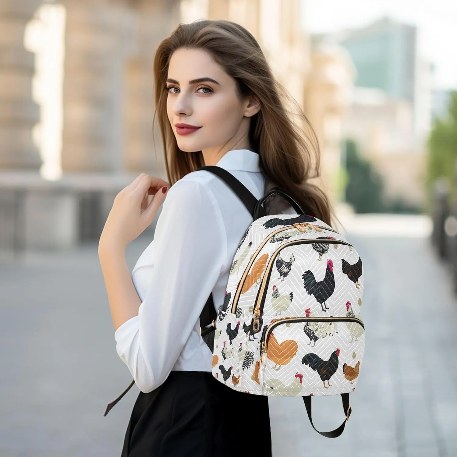 ALAZA Chicken Breeds Seamless Women Backpack Purse Ladies Fashion Shoulder Bag Daypack Travel Bag 7.5L