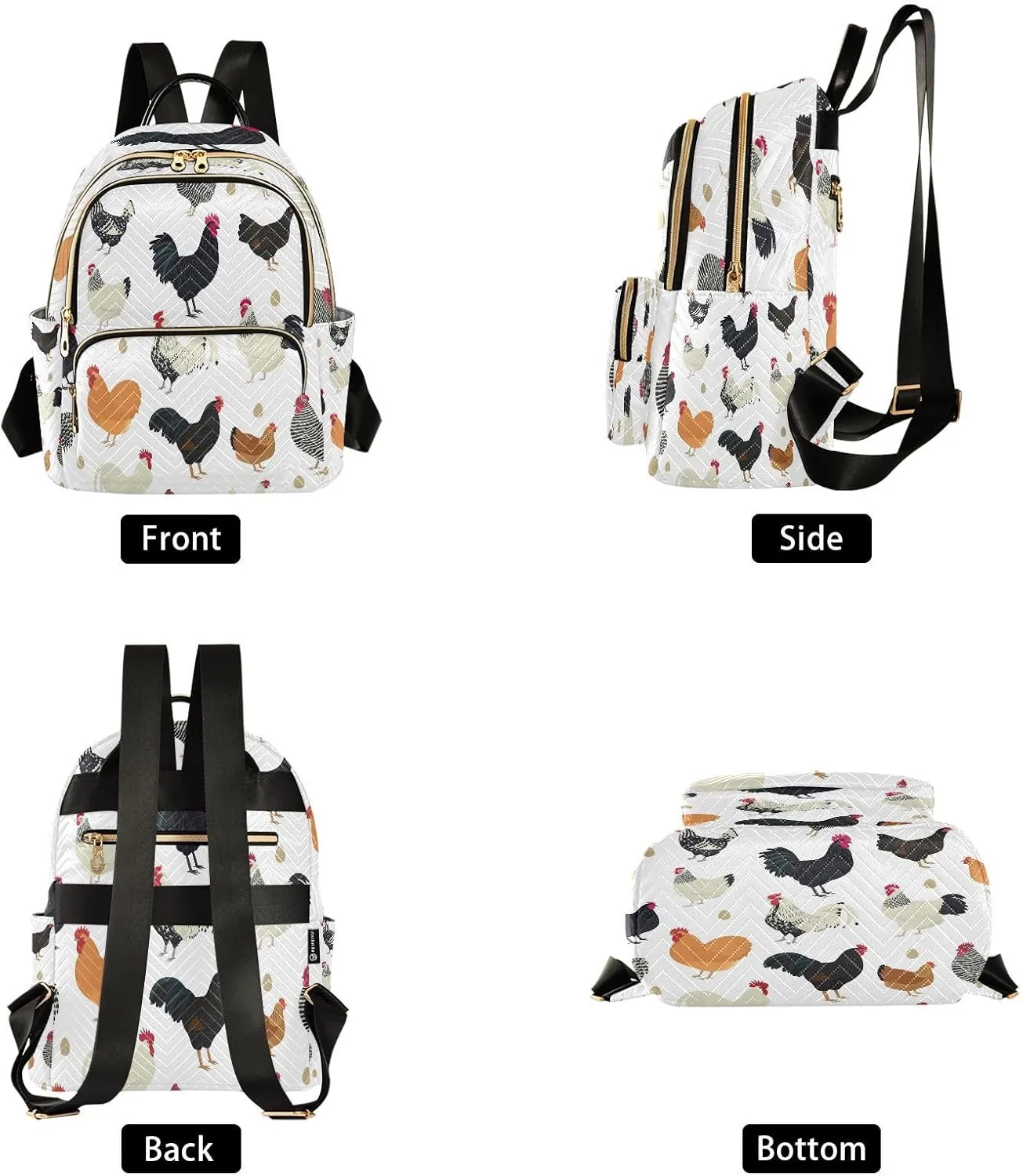 ALAZA Chicken Breeds Seamless Women Backpack Purse Ladies Fashion Shoulder Bag Daypack Travel Bag 7.5L