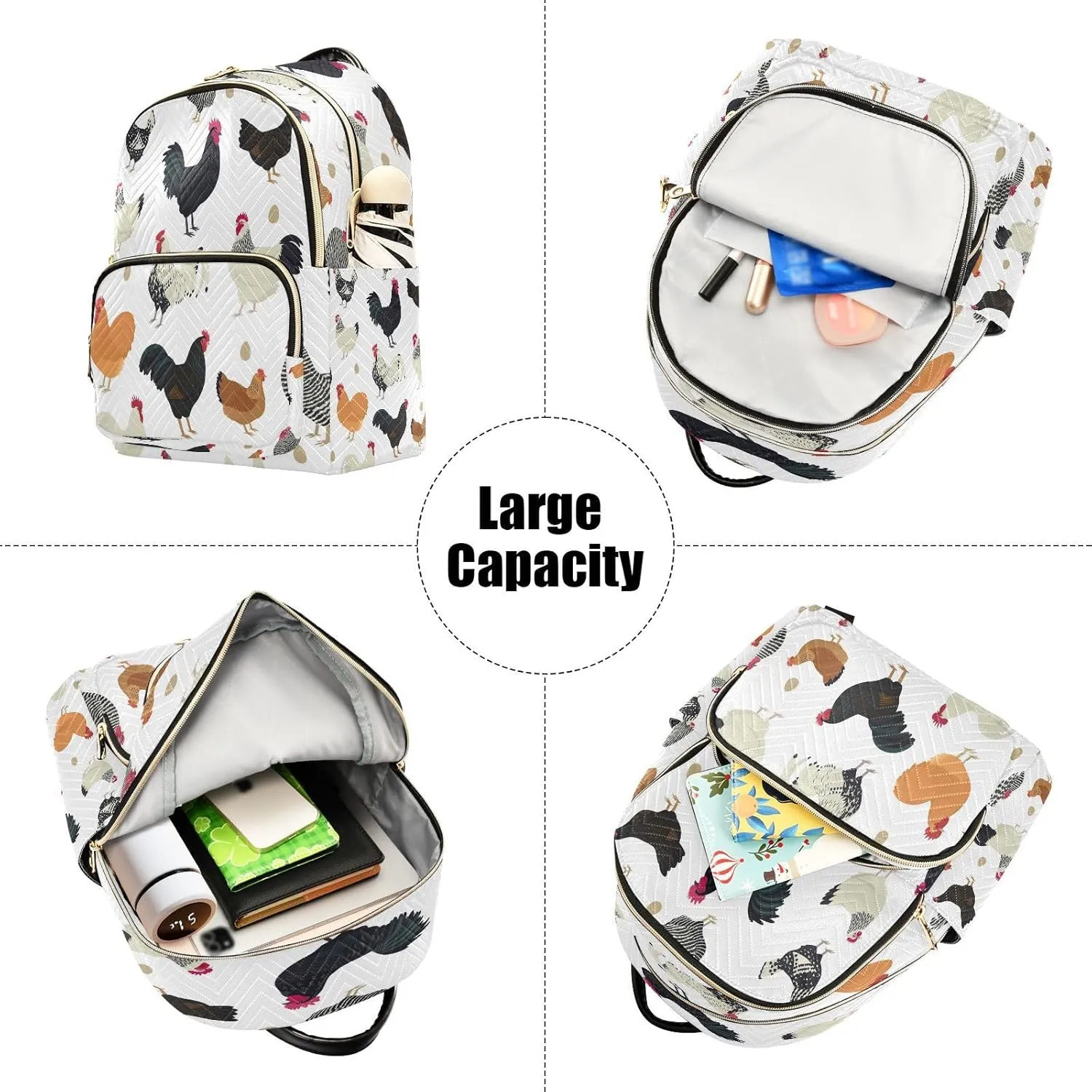 ALAZA Chicken Breeds Seamless Women Backpack Purse Ladies Fashion Shoulder Bag Daypack Travel Bag 7.5L