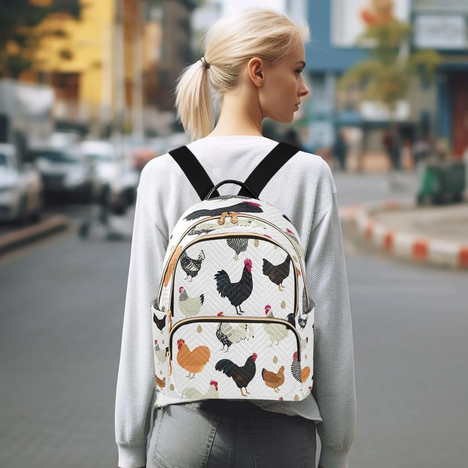 ALAZA Chicken Breeds Seamless Women Backpack Purse Ladies Fashion Shoulder Bag Daypack Travel Bag 7.5L