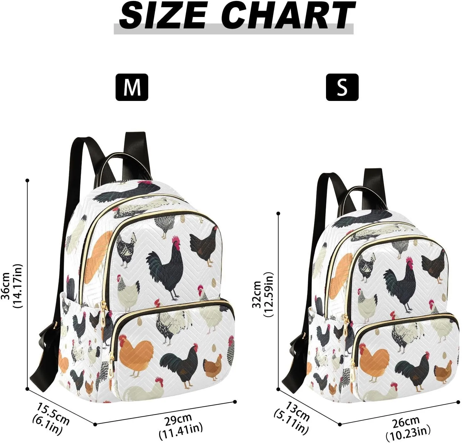 ALAZA Chicken Breeds Seamless Women Backpack Purse Ladies Fashion Shoulder Bag Daypack Travel Bag 7.5L