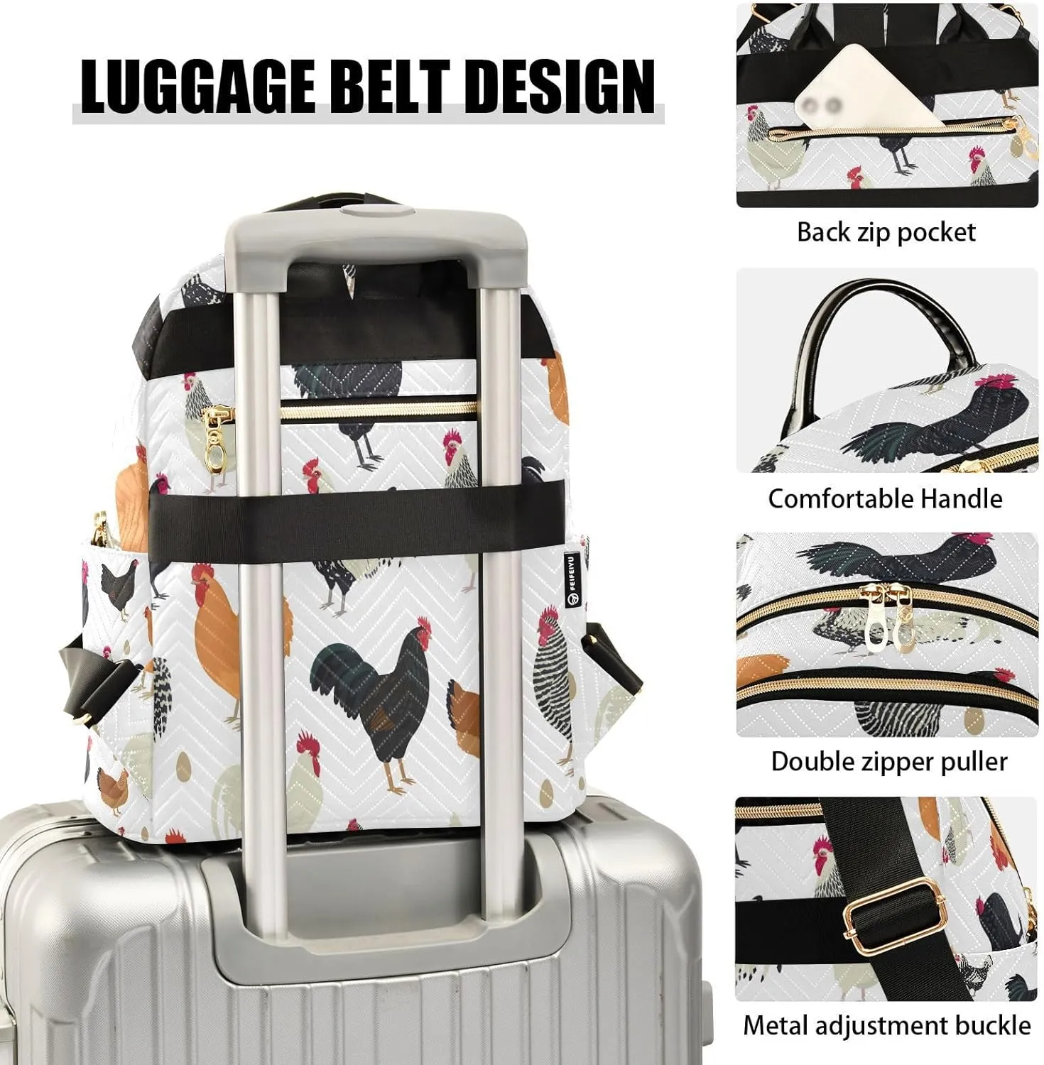 ALAZA Chicken Breeds Seamless Women Backpack Purse Ladies Fashion Shoulder Bag Daypack Travel Bag 7.5L