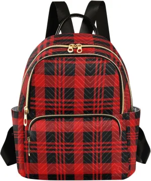 ALAZA Christmas Black Red Check Women Backpack Purse Ladies Fashion Shoulder Bag Daypack Travel Bag 10L
