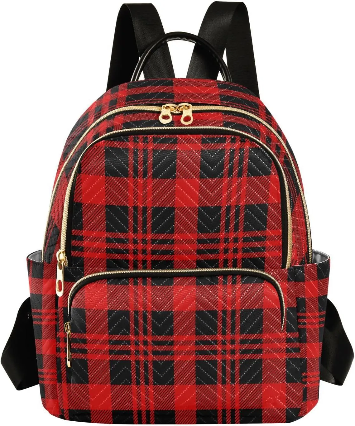 ALAZA Christmas Black Red Check Women Backpack Purse Ladies Fashion Shoulder Bag Daypack Travel Bag 10L