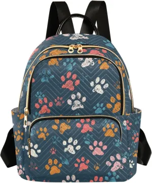 ALAZA Colorful Dog Paw Prints on Navy Blue Small Backpack Purse for Women Travel Bag Lightweight Shoulder Bag Fashion Daypack