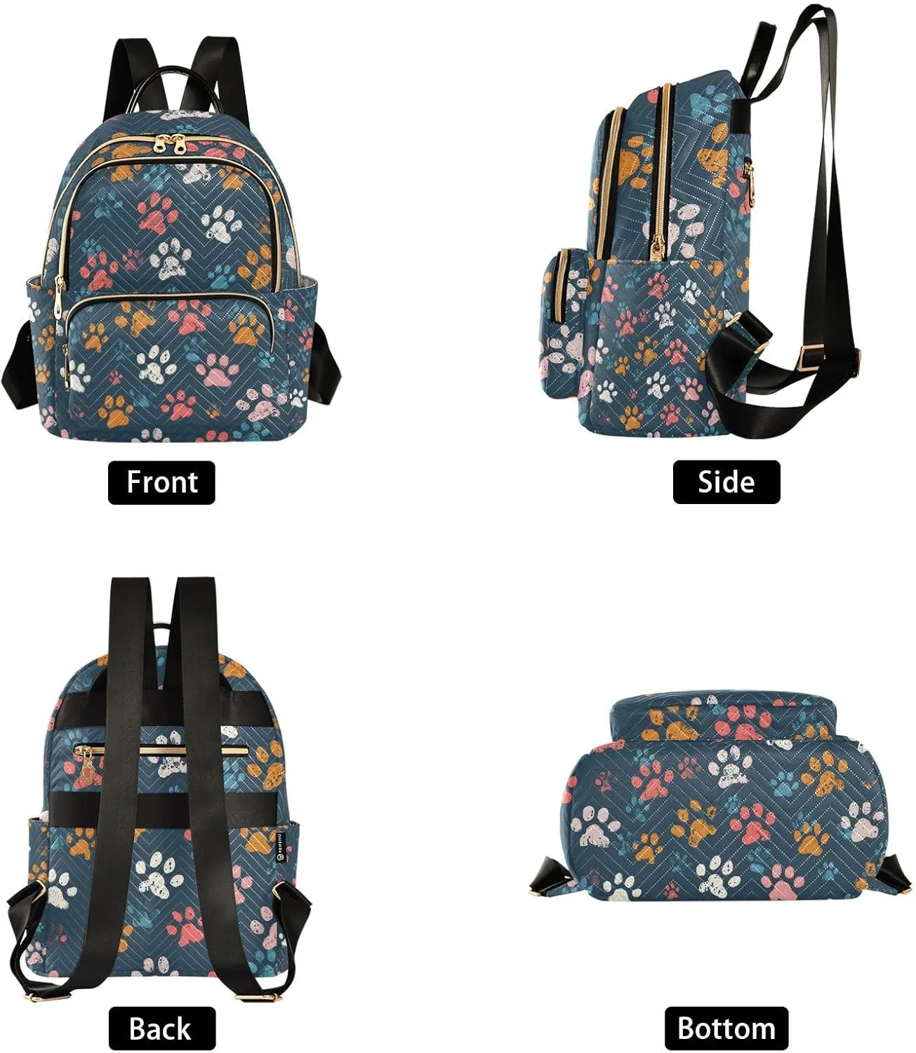 ALAZA Colorful Dog Paw Prints on Navy Blue Small Backpack Purse for Women Travel Bag Lightweight Shoulder Bag Fashion Daypack