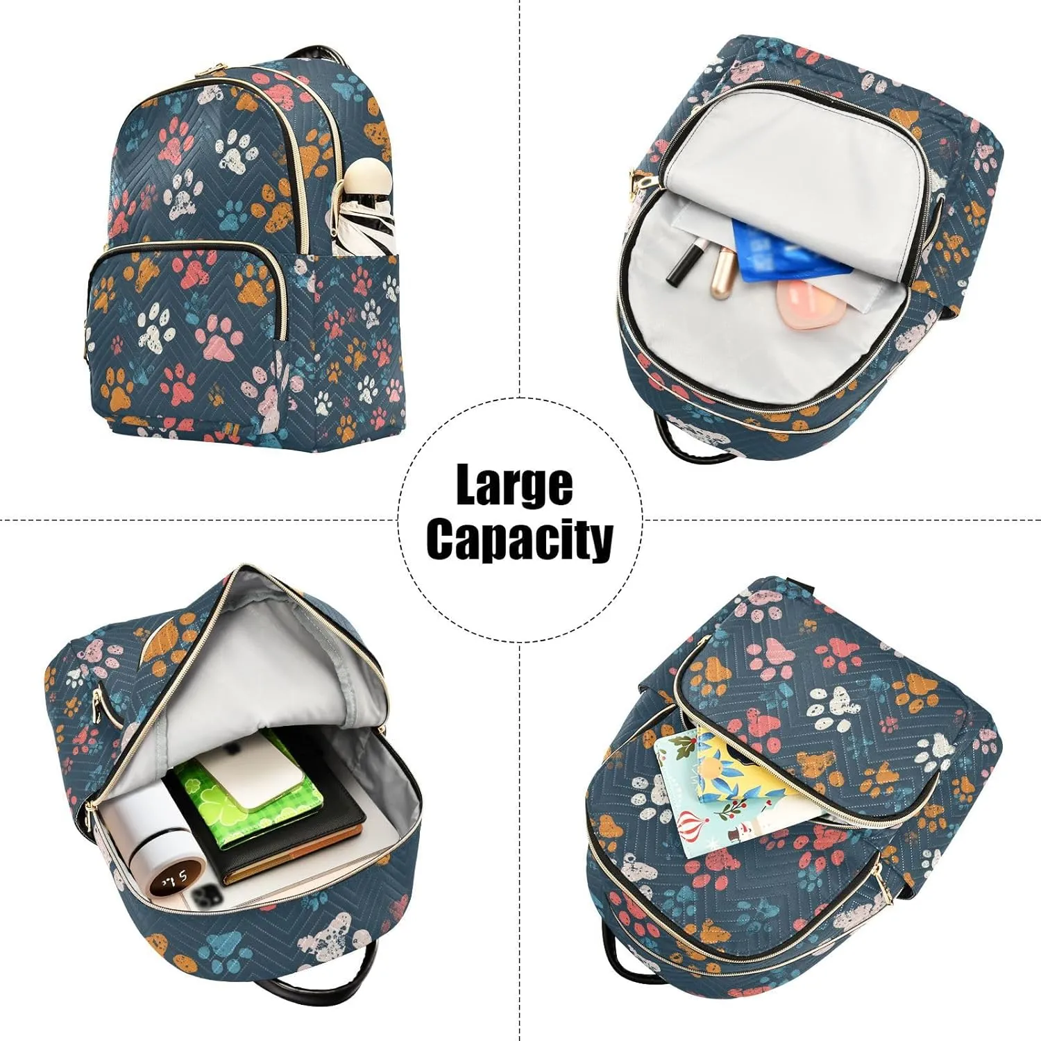 ALAZA Colorful Dog Paw Prints on Navy Blue Small Backpack Purse for Women Travel Bag Lightweight Shoulder Bag Fashion Daypack