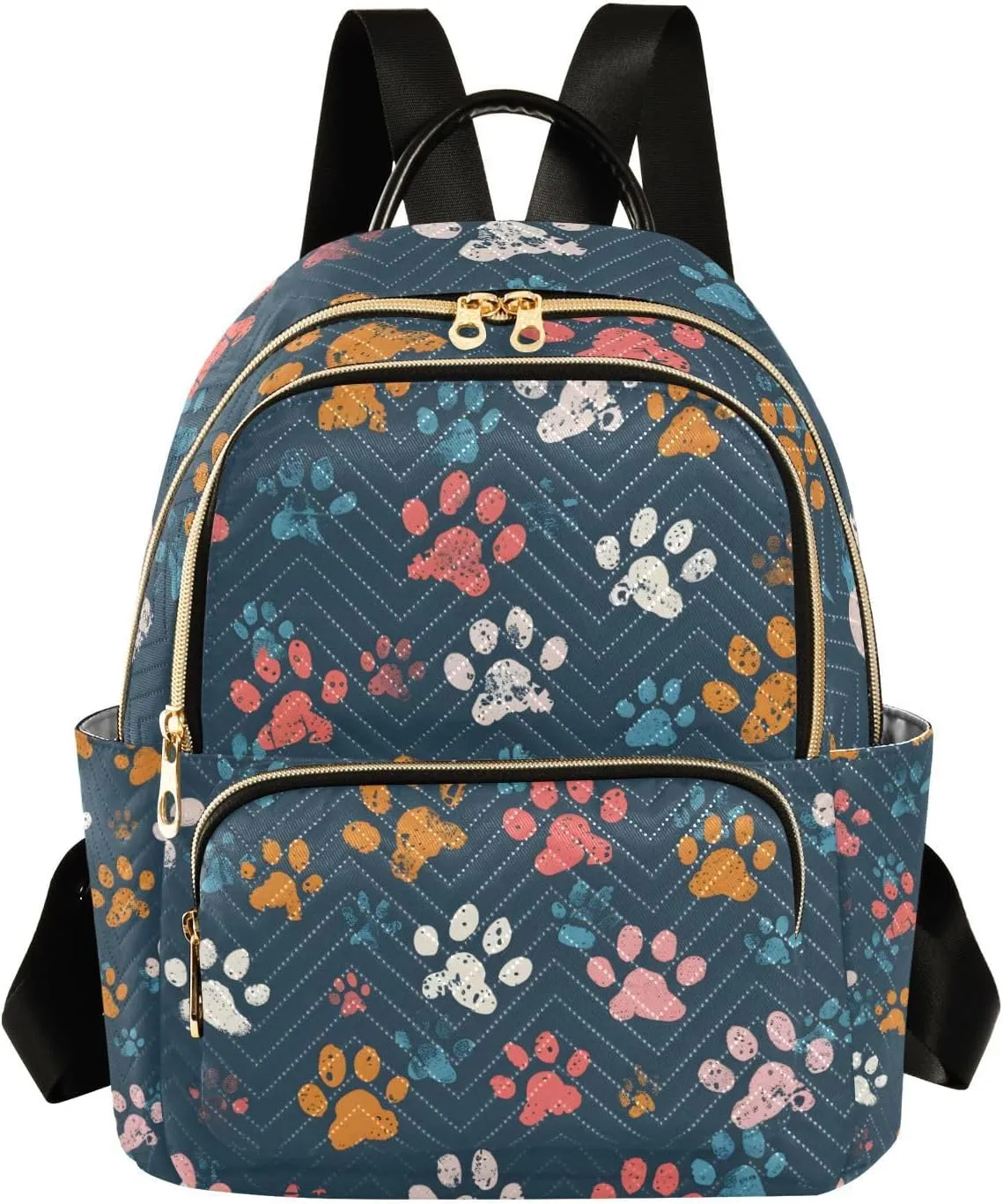 ALAZA Colorful Dog Paw Prints on Navy Blue Small Backpack Purse for Women Travel Bag Lightweight Shoulder Bag Fashion Daypack
