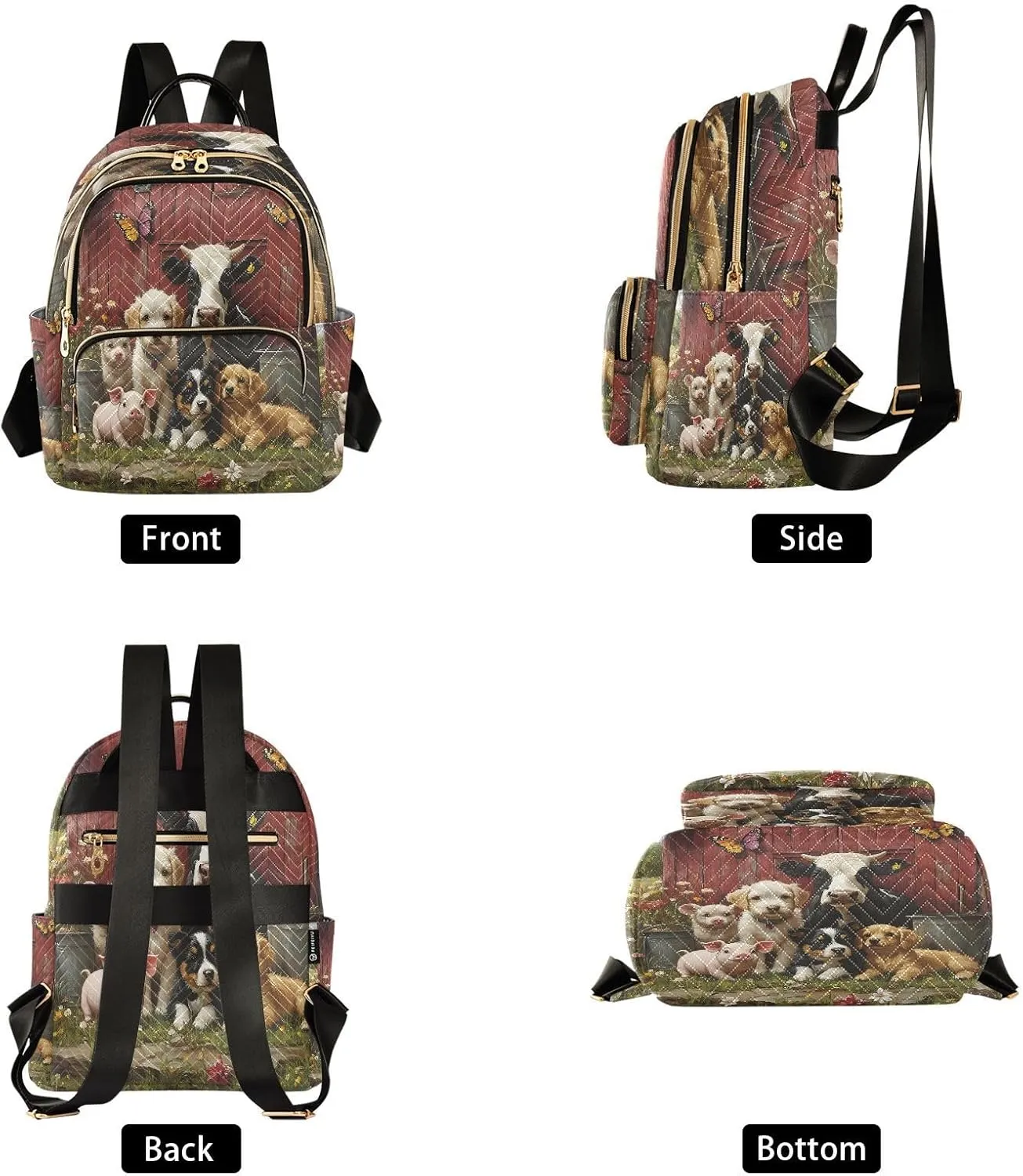 ALAZA Cow Dog Pig Butterfly Women Backpack Purse Ladies Fashion Shoulder Bag Daypack Travel Bag 7.5L
