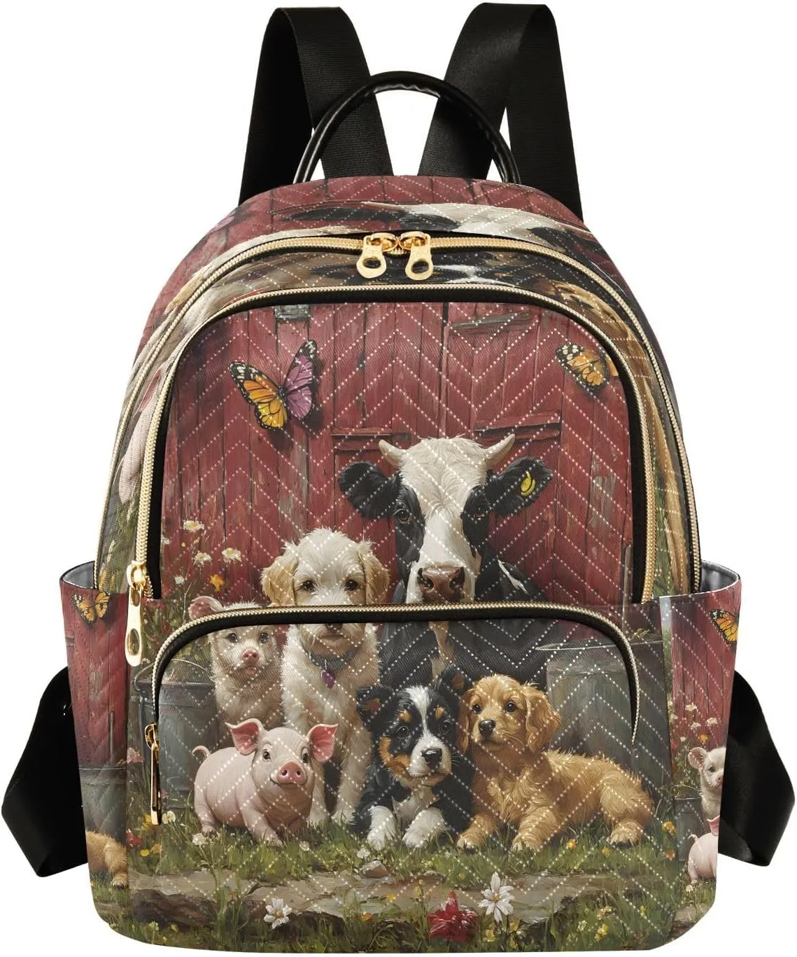 ALAZA Cow Dog Pig Butterfly Women Backpack Purse Ladies Fashion Shoulder Bag Daypack Travel Bag 7.5L