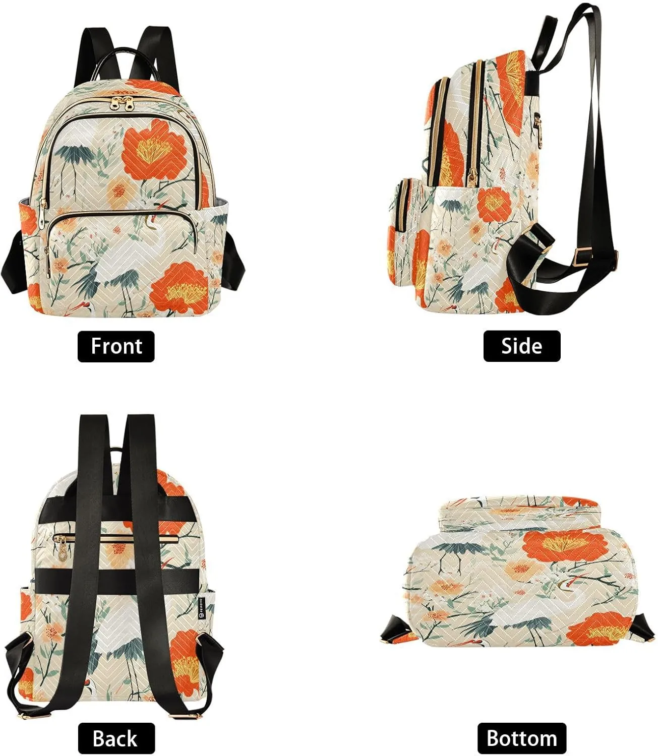ALAZA Cranes Red Flowers Small Backpack Purse for Women Travel Bag Lightweight Shoulder Bag Fashion Daypack