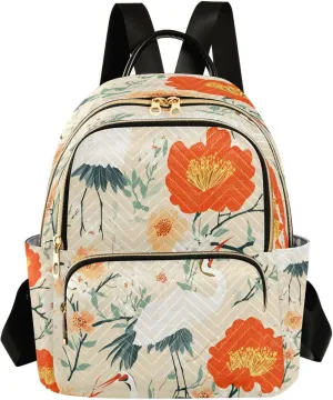 ALAZA Cranes Red Flowers Small Backpack Purse for Women Travel Bag Lightweight Shoulder Bag Fashion Daypack