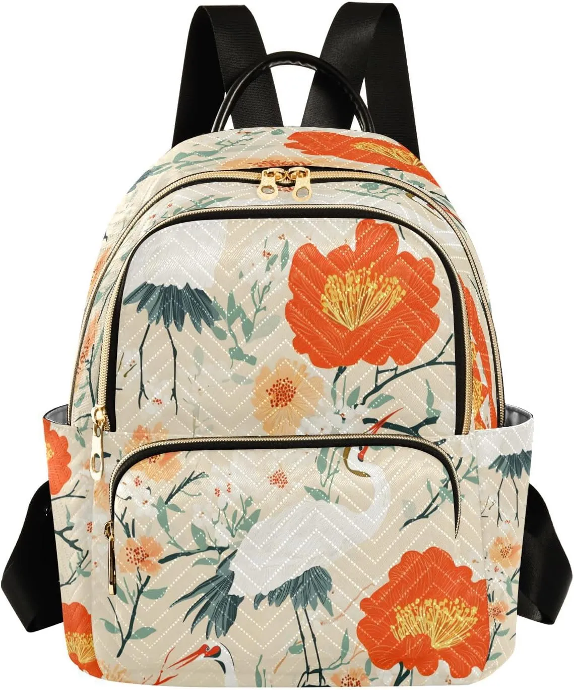 ALAZA Cranes Red Flowers Small Backpack Purse for Women Travel Bag Lightweight Shoulder Bag Fashion Daypack