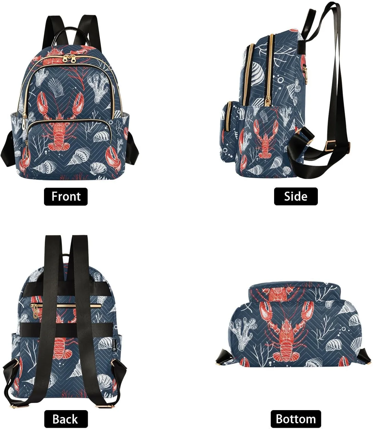 ALAZA Crayfish and Coral Small Backpack Purse for Women Travel Bag Lightweight Shoulder Bag Fashion Daypack