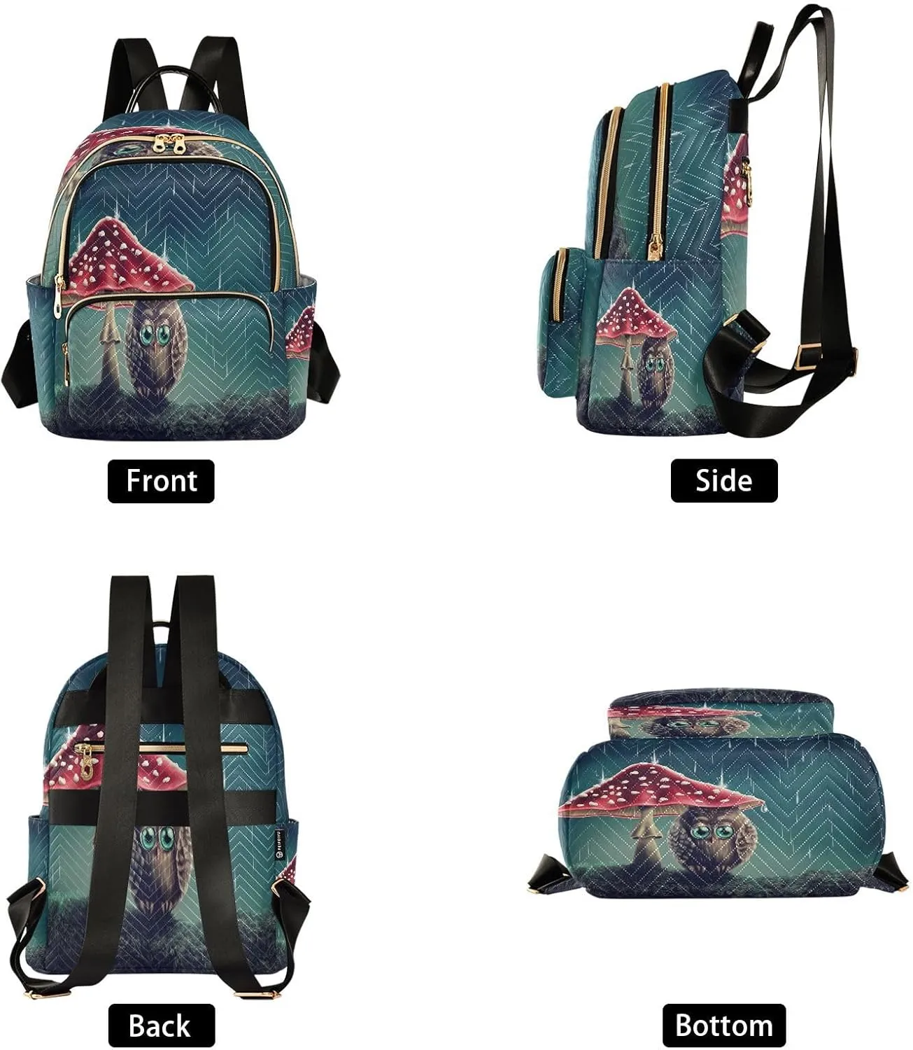 ALAZA Cute Animal Owl Mushroom Women Backpack Purse Ladies Fashion Shoulder Bag Daypack Travel Bag 10L